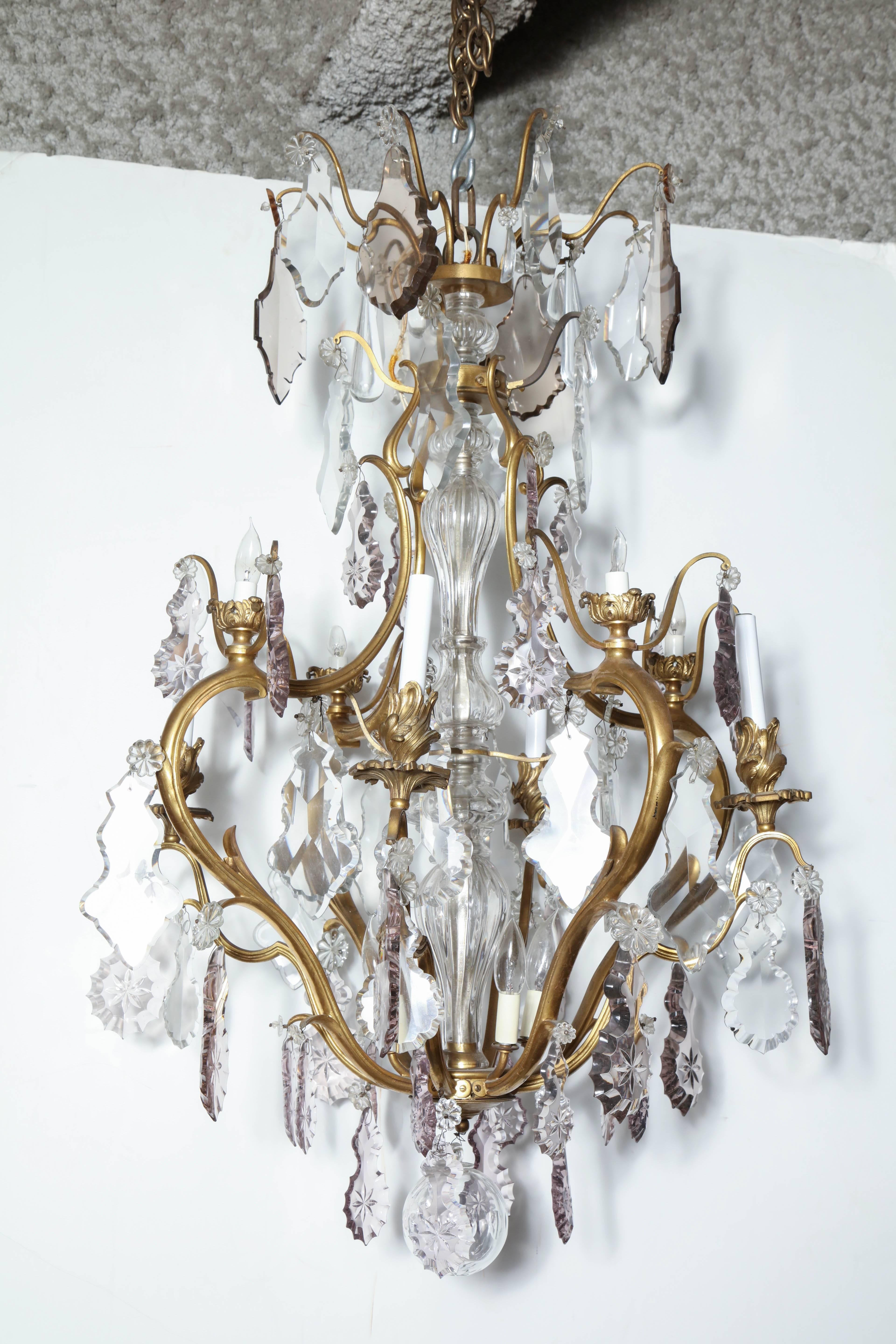 19th Century Louis XV Bronze and Crystal Chandelier