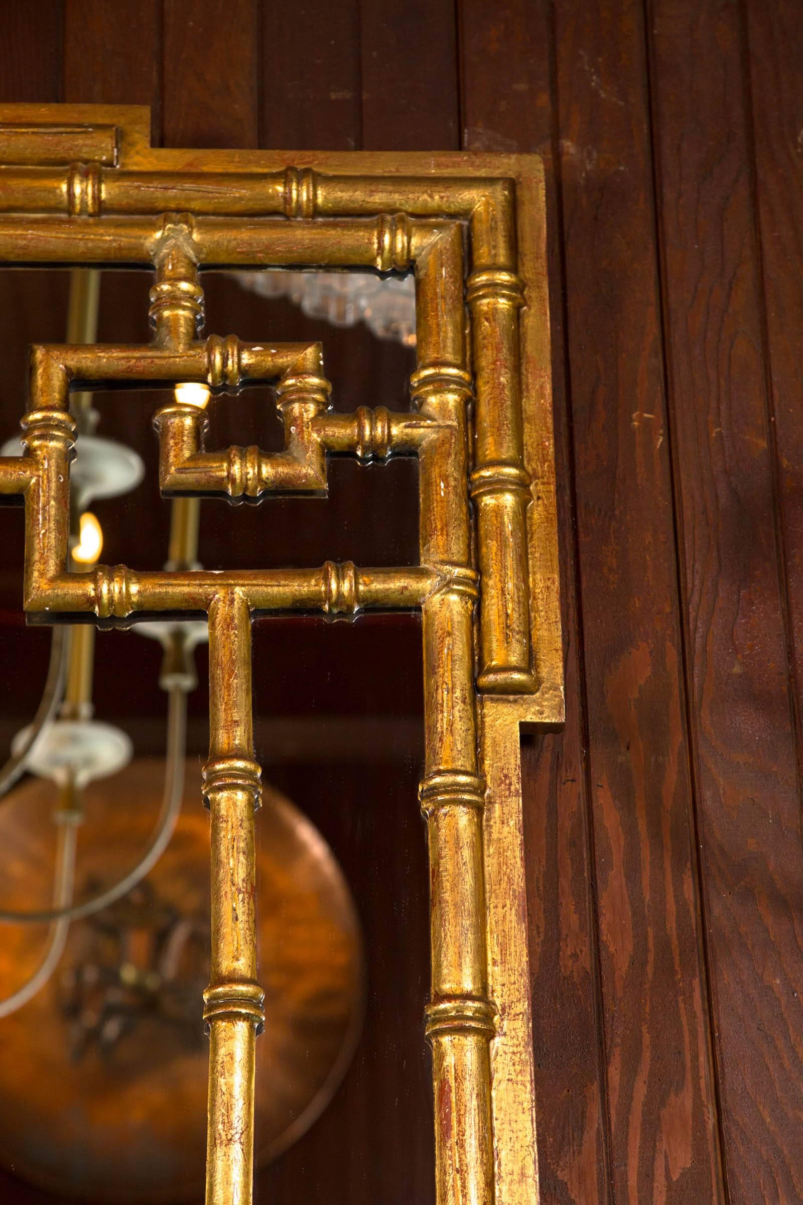 Italian Chinoiserie Giltwood Faux Bamboo Mirror In Good Condition For Sale In Stamford, CT