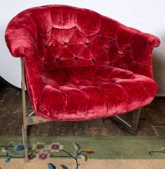 John Stuart Tufted Lounge Chairs in Cherry Red Velvet, 1970