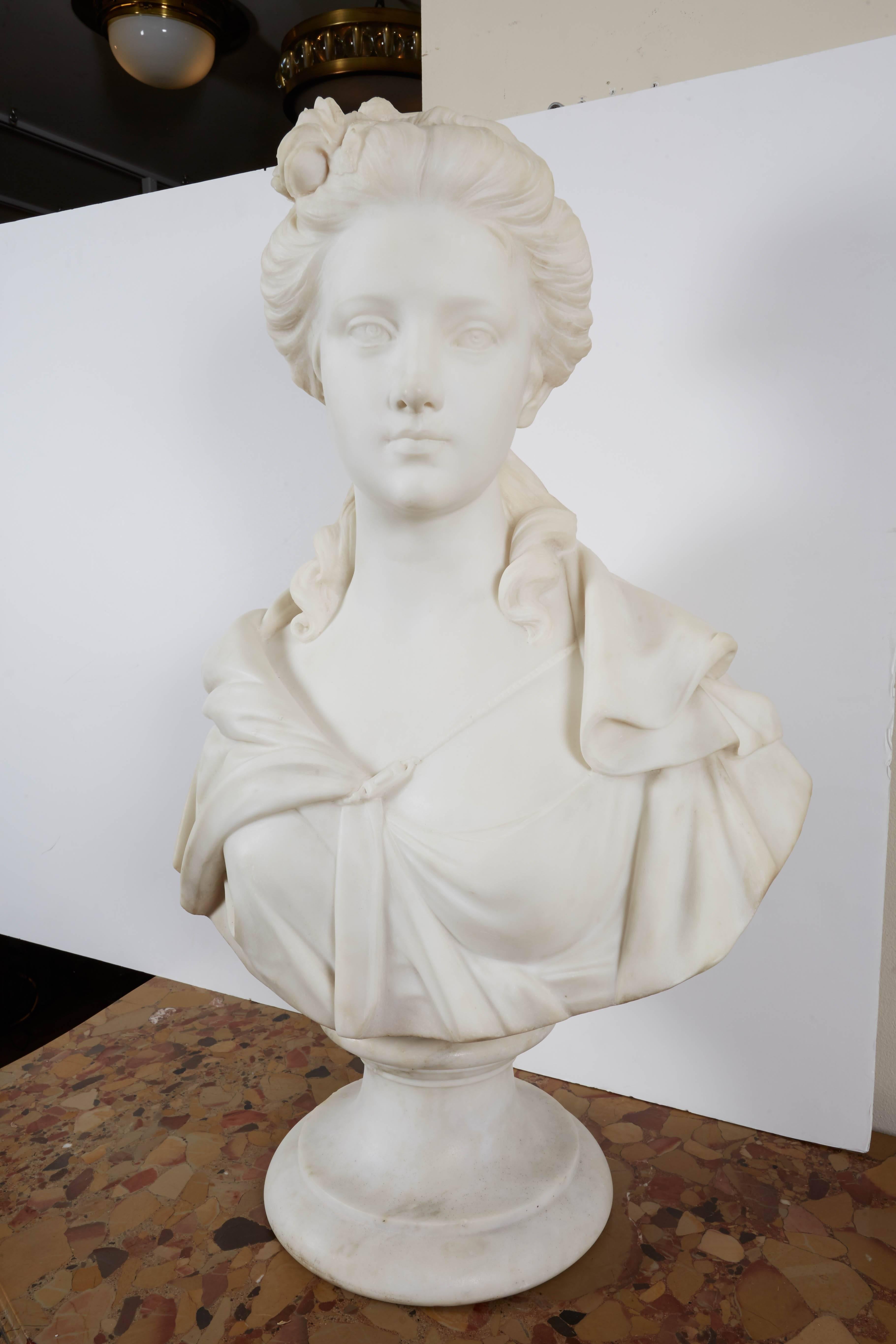 Grand Tour A Neoclassical Style Carved Mable Bust of a Woman