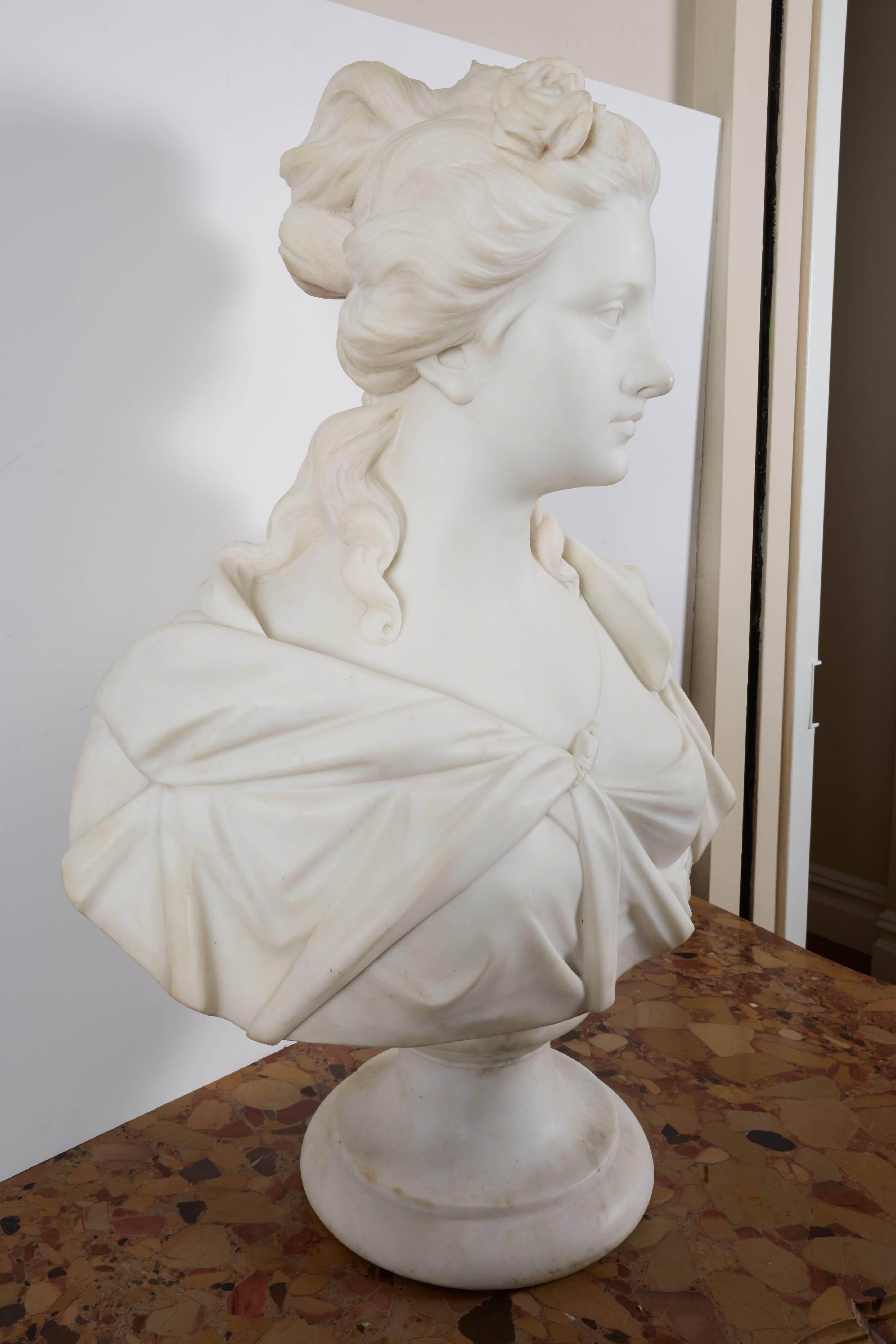 French A Neoclassical Style Carved Mable Bust of a Woman