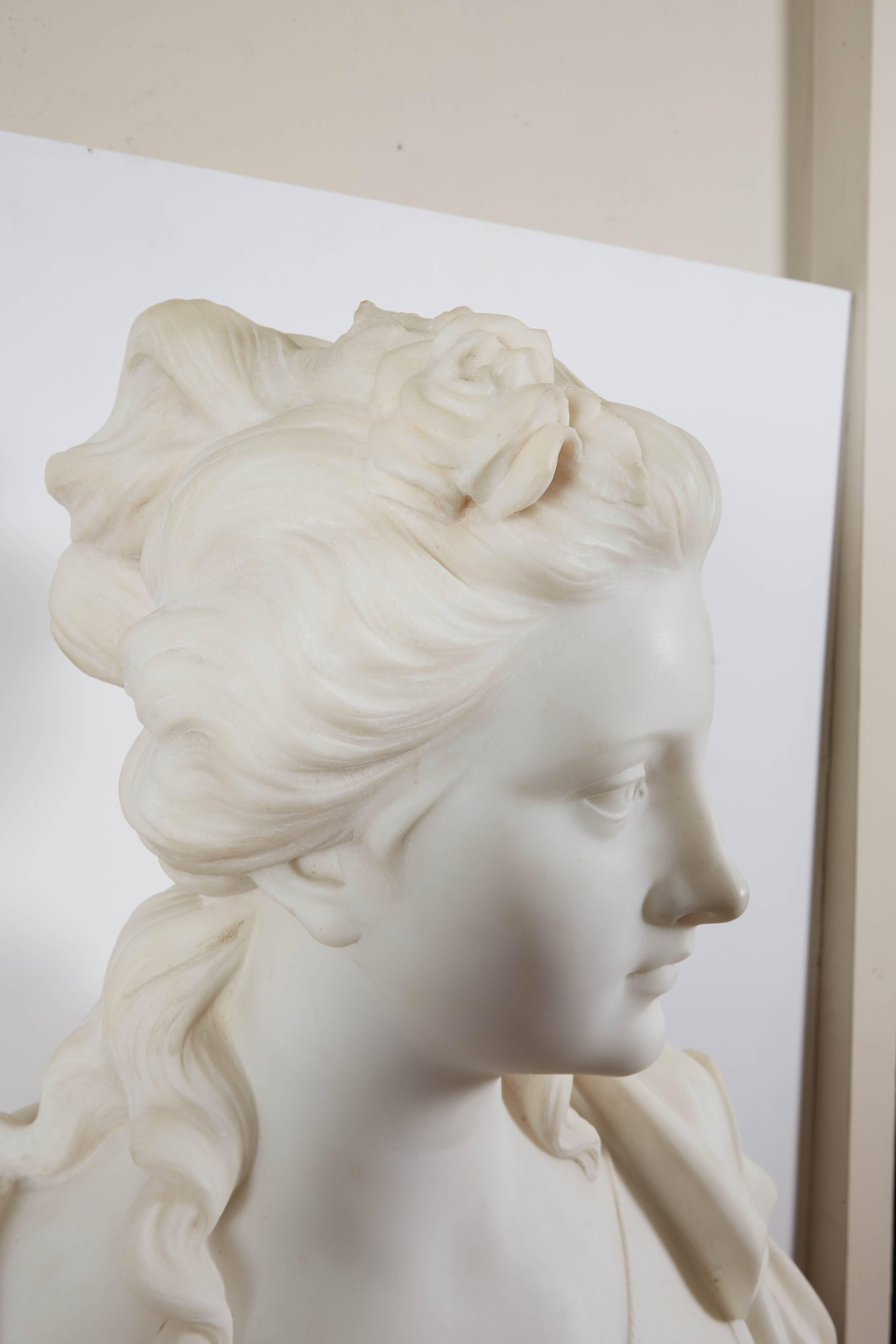 A Neoclassical Style Carved Mable Bust of a Woman In Good Condition In New York, NY