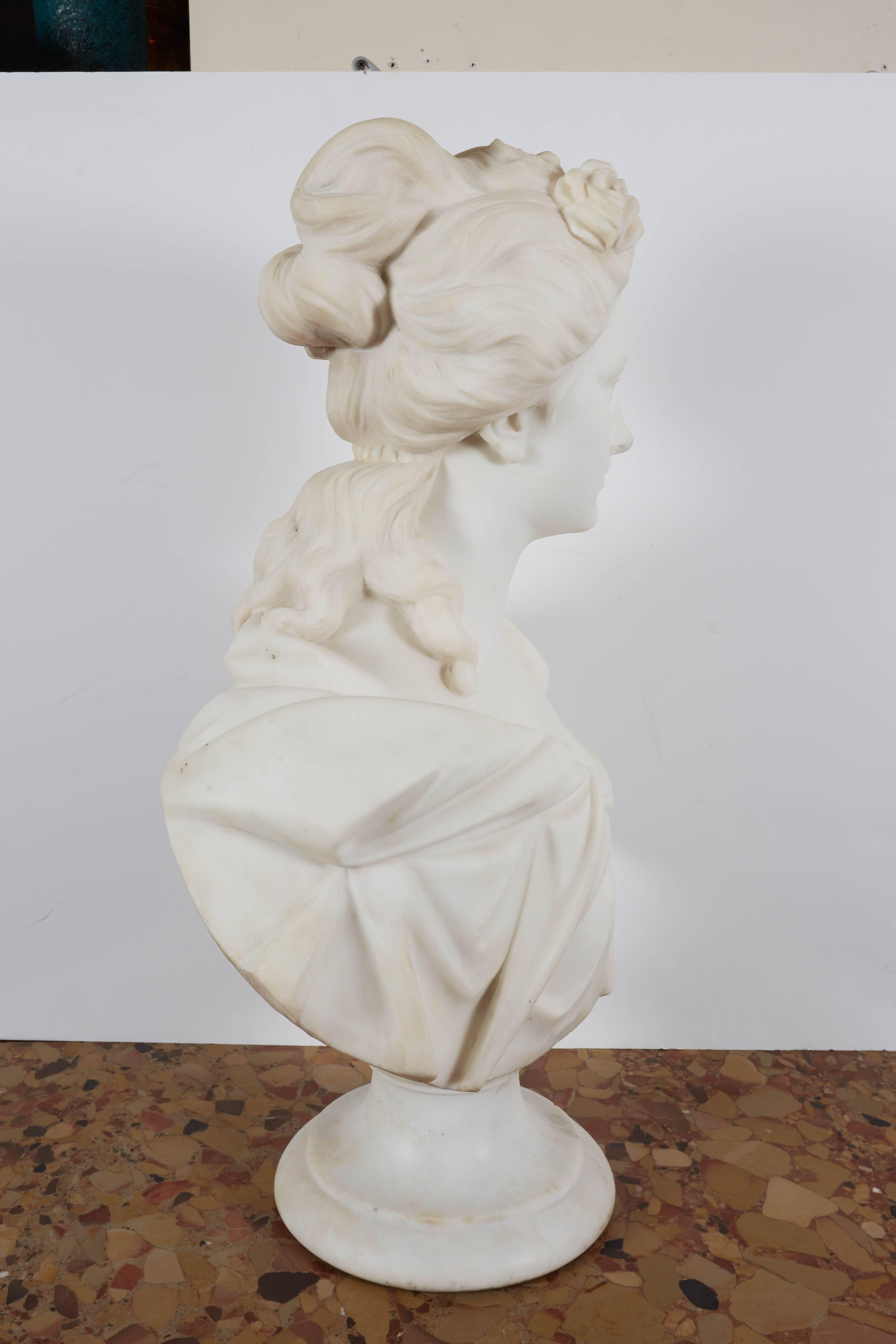 Late 19th Century A Neoclassical Style Carved Mable Bust of a Woman