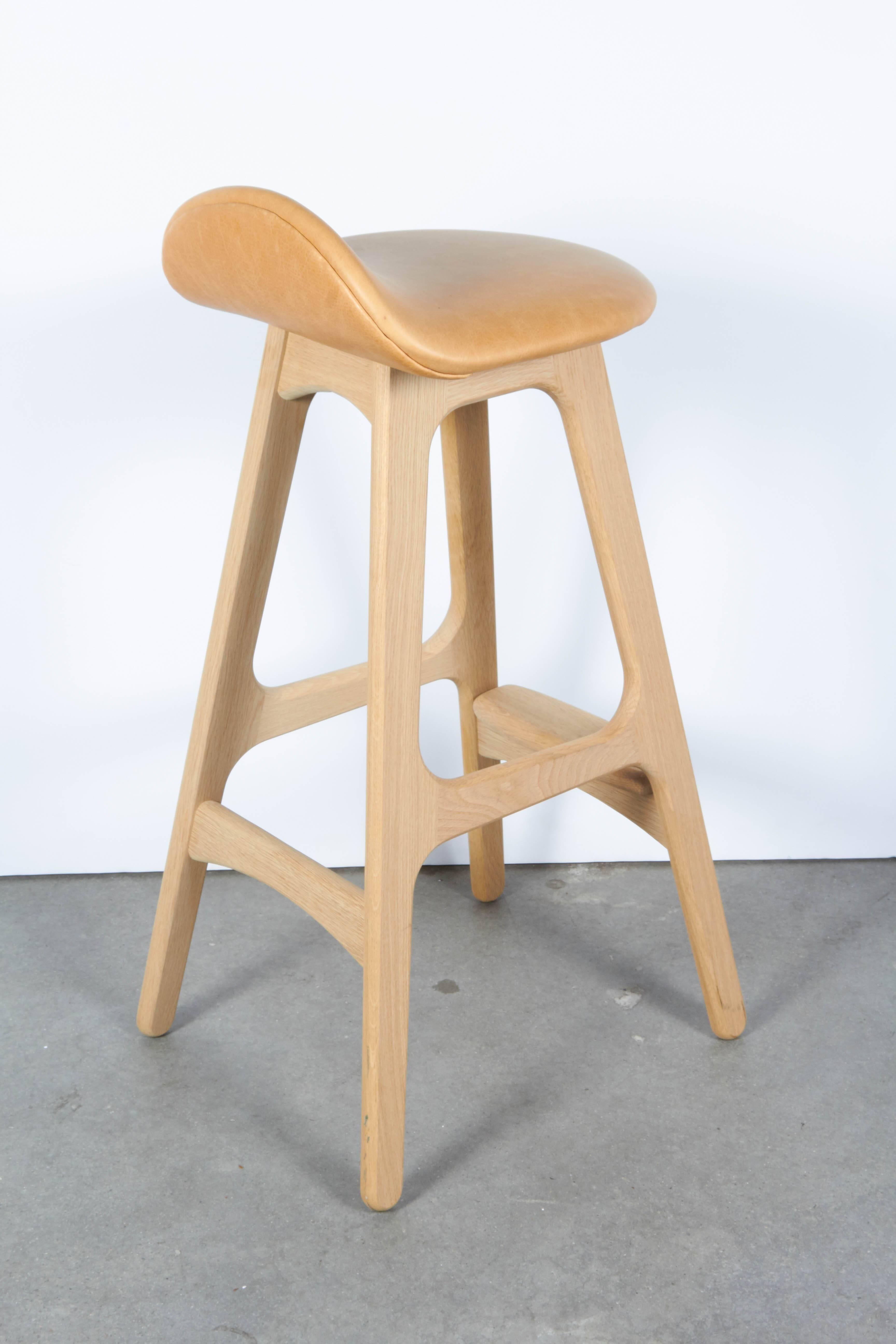 Leather Erik Buch Counter Height Stool, Set of Three For Sale