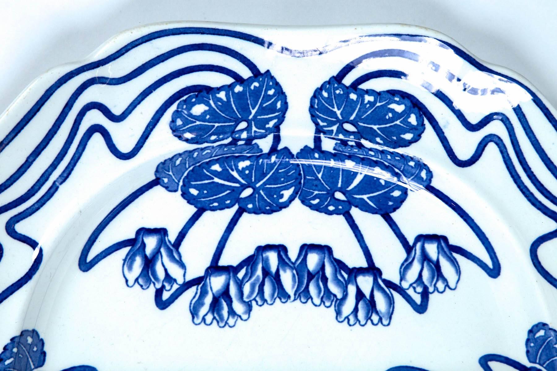 Ceramic serving platter, Cauldon, Staffordshire, England, circa 1900. Striking blue and white graphic design, 'alpine' pattern.