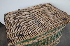 French Woven Rattan Lidded Basket with Handles, circa 1920s