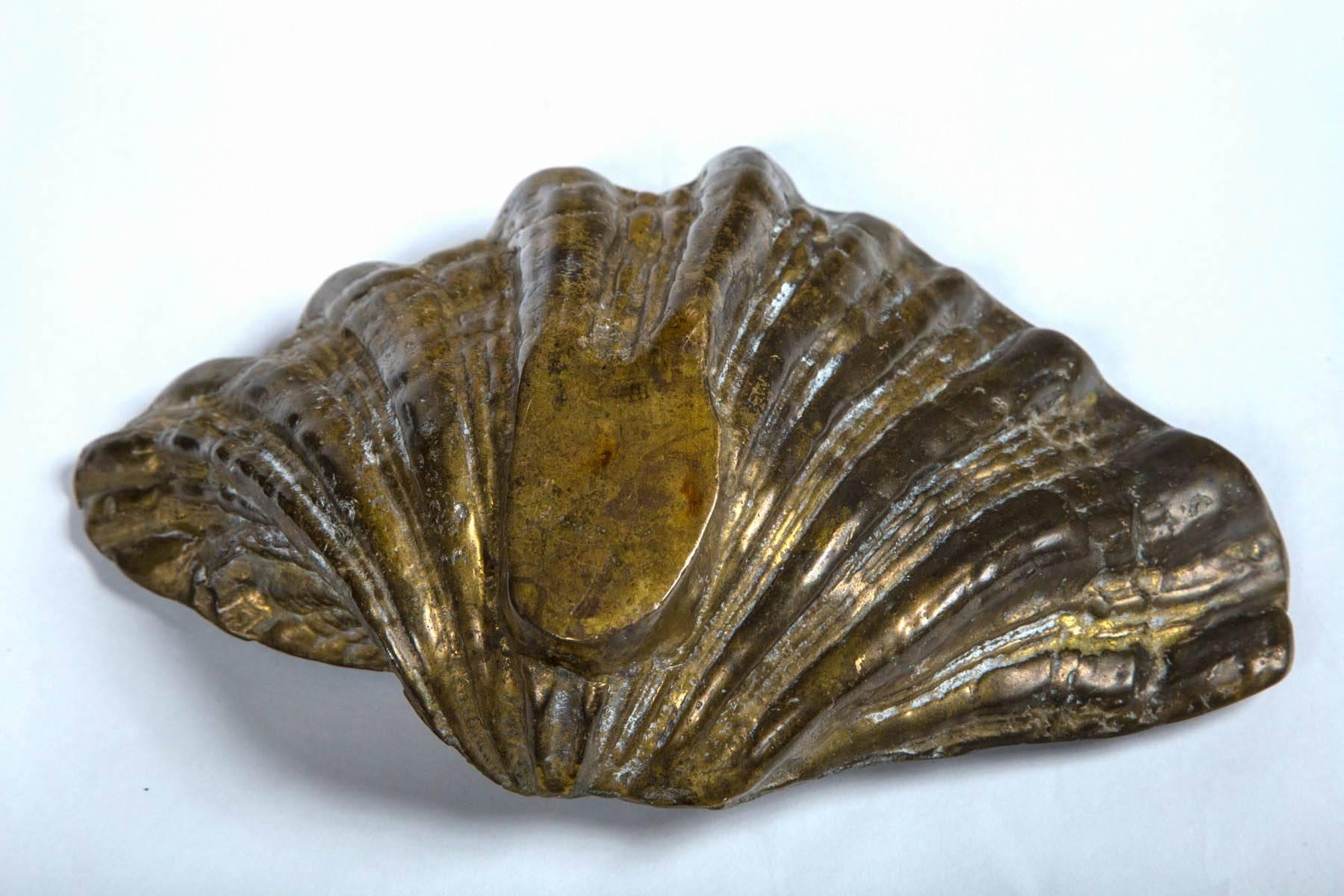 Antique continental bronze shell, circa 1920. Wonderfully detailed with aged finish.