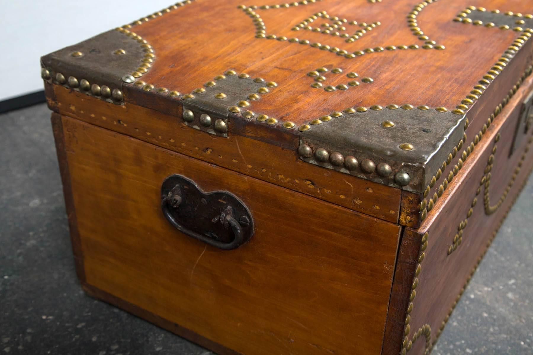 19th Century Tack Decorated Trunk In Good Condition In Chappaqua, NY