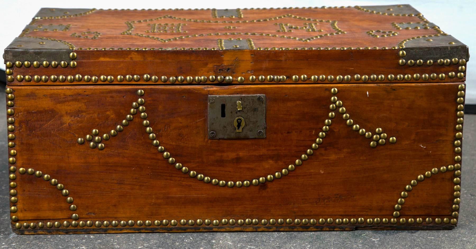 19th Century Tack Decorated Trunk 1