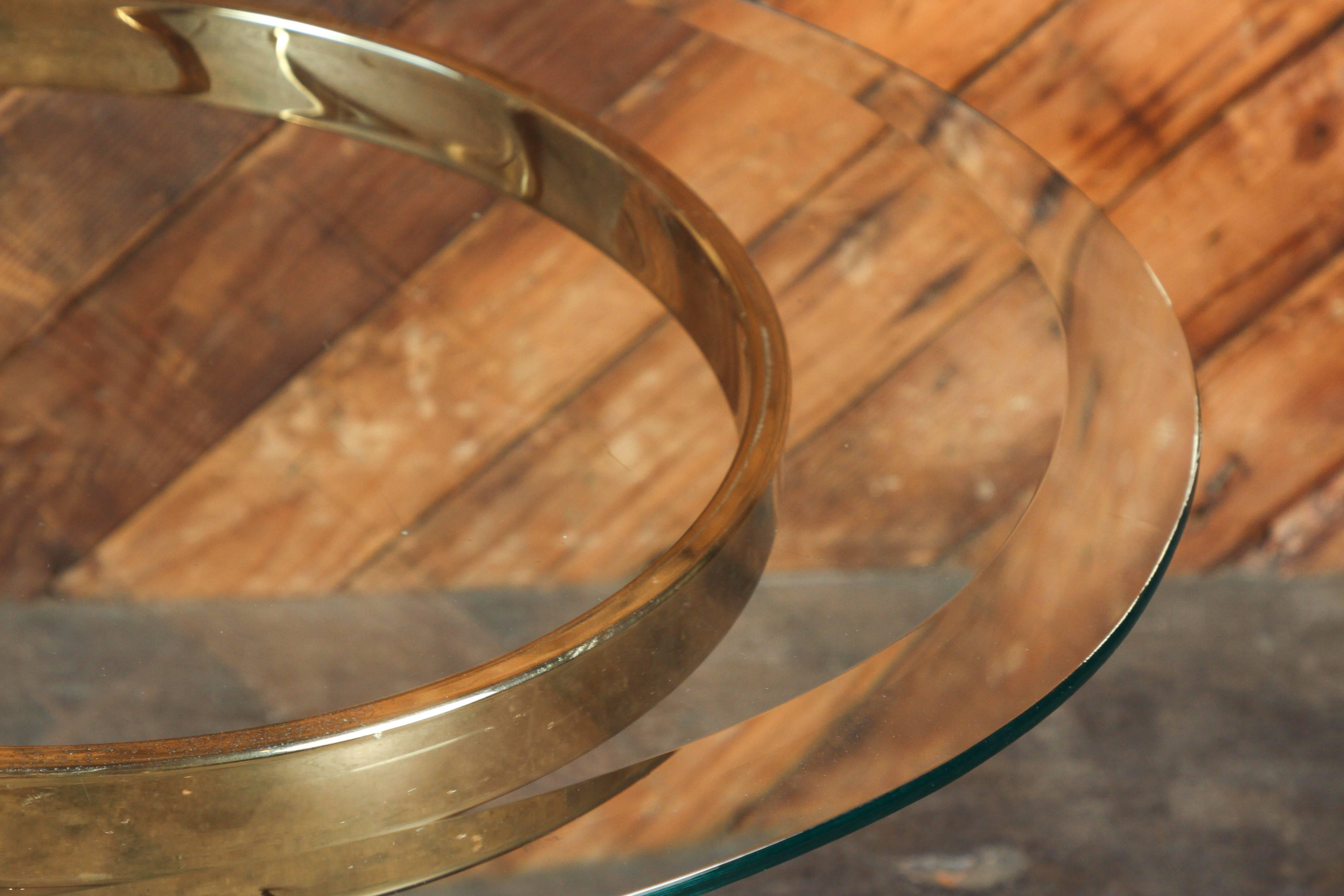 Vintage Brass Ribbon Coffee Table with Glass Top In Good Condition In santa monica, CA