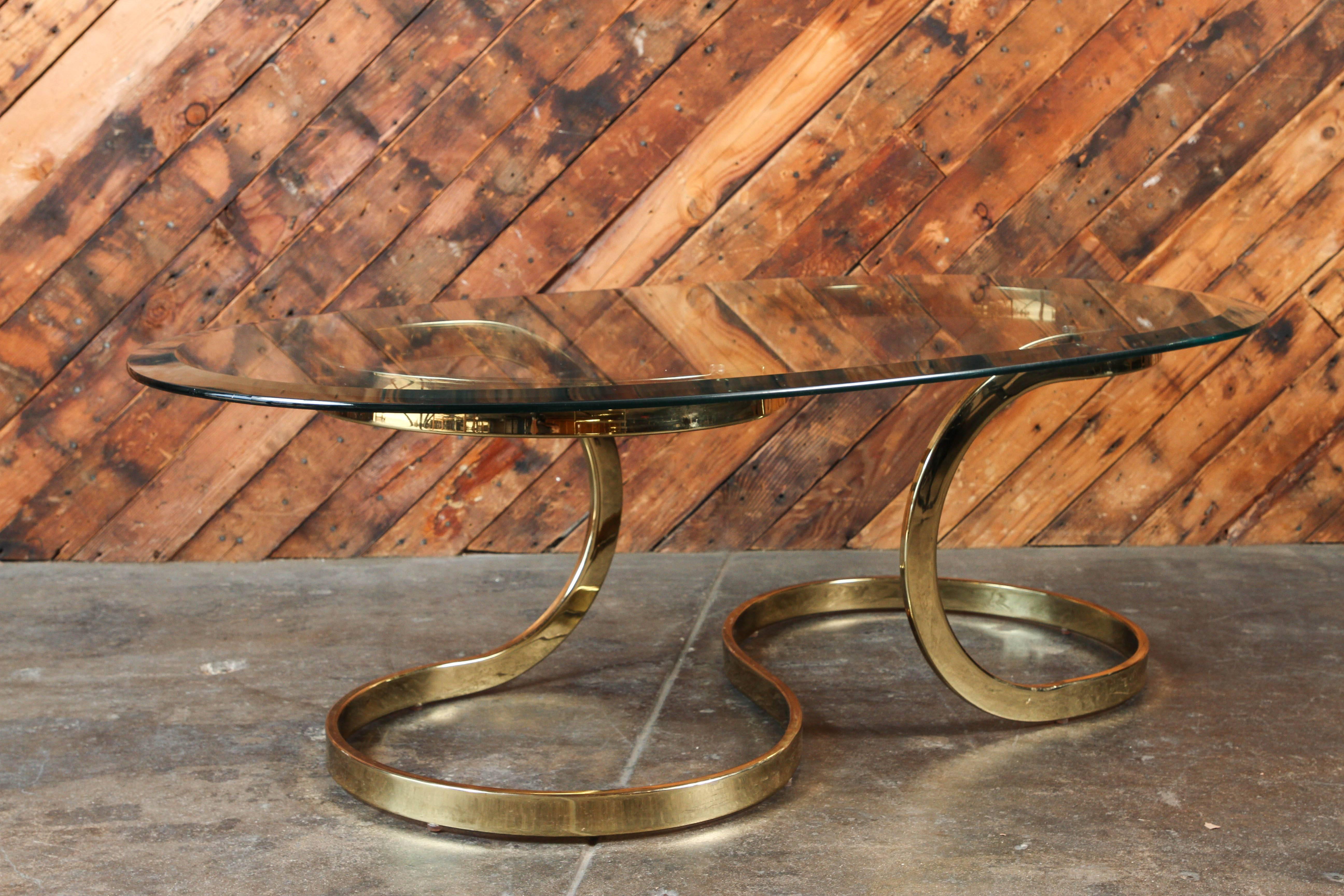 Vintage Brass Ribbon Coffee Table with Glass Top 2