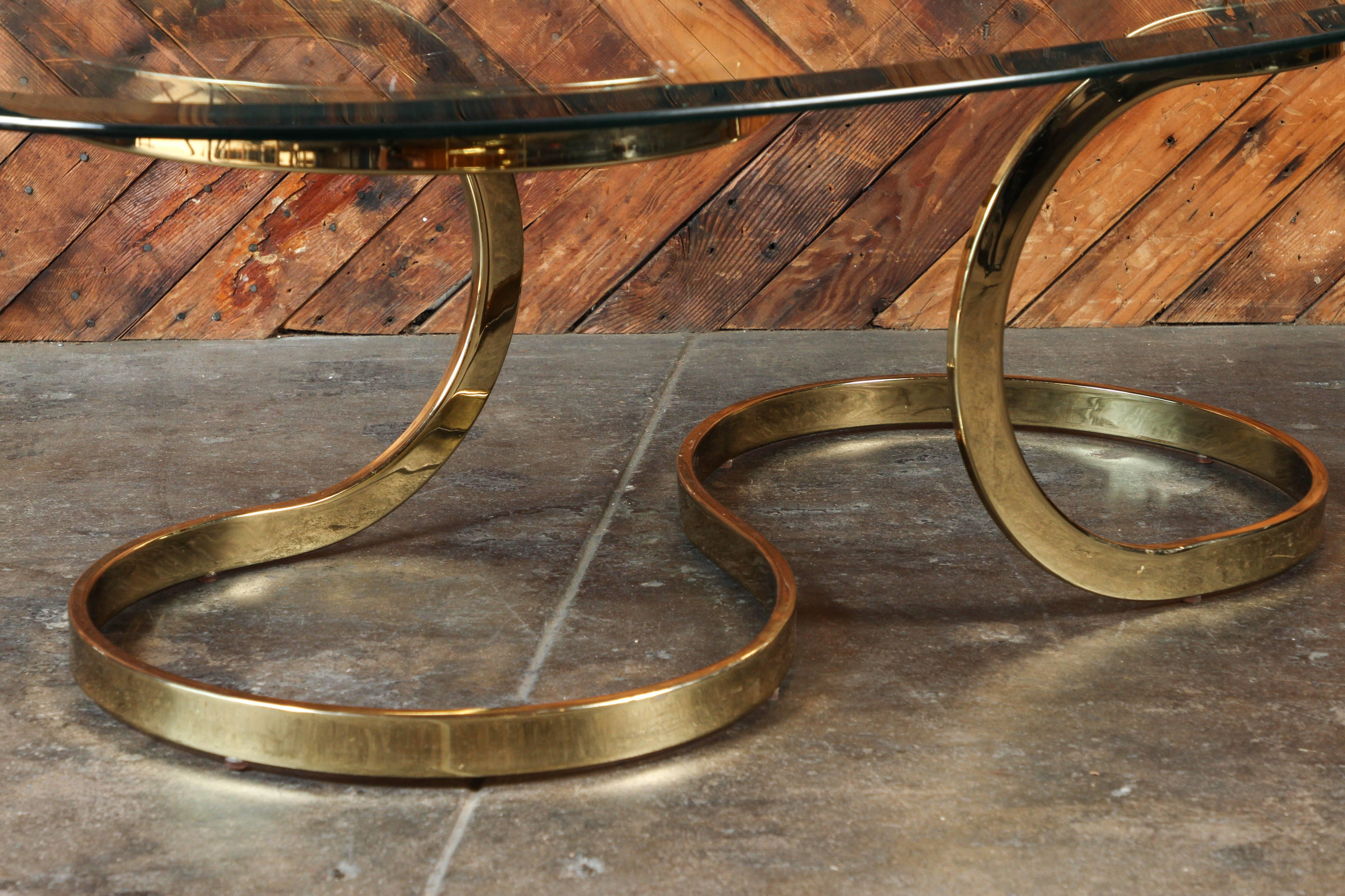 Vintage Brass Ribbon Coffee Table with Glass Top 3
