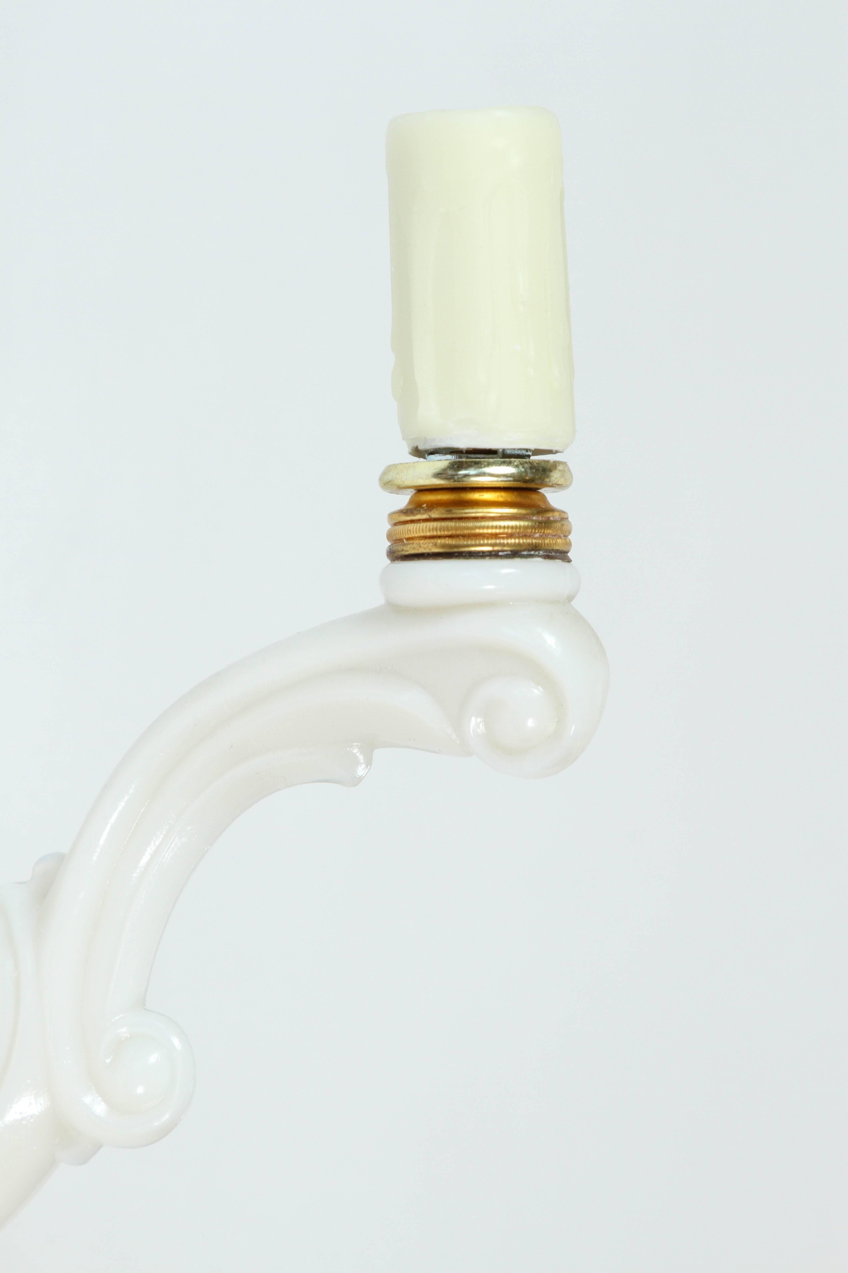 Vintage Milk Glass Single Light Sconce with All New Wiring and Wax Candle Sleeve In Excellent Condition In Pasadena, CA