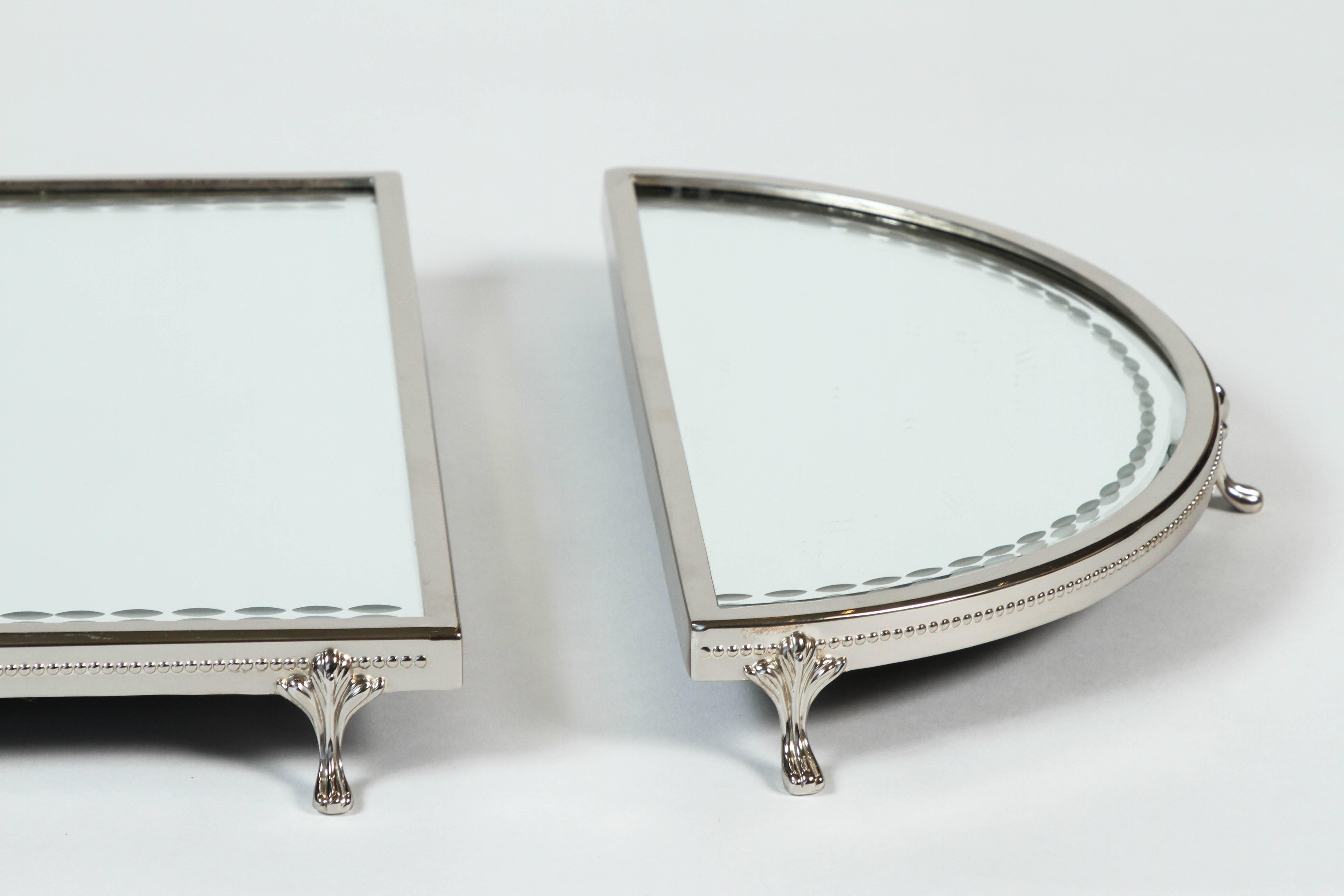 Vintage Three-Piece Silver Plate Framed Mirror Plateau In Excellent Condition In Pasadena, CA