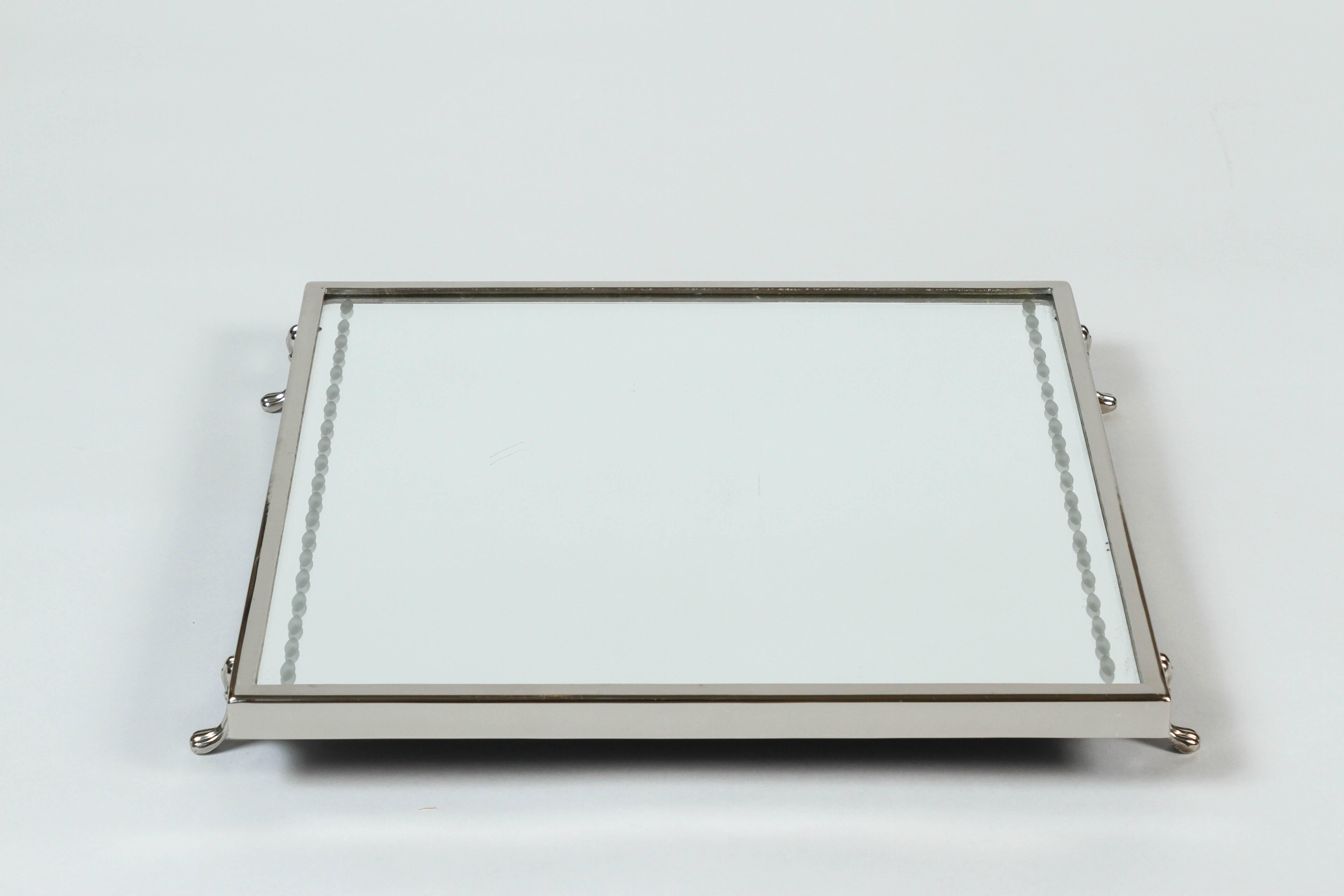 Vintage Three-Piece Silver Plate Framed Mirror Plateau 1