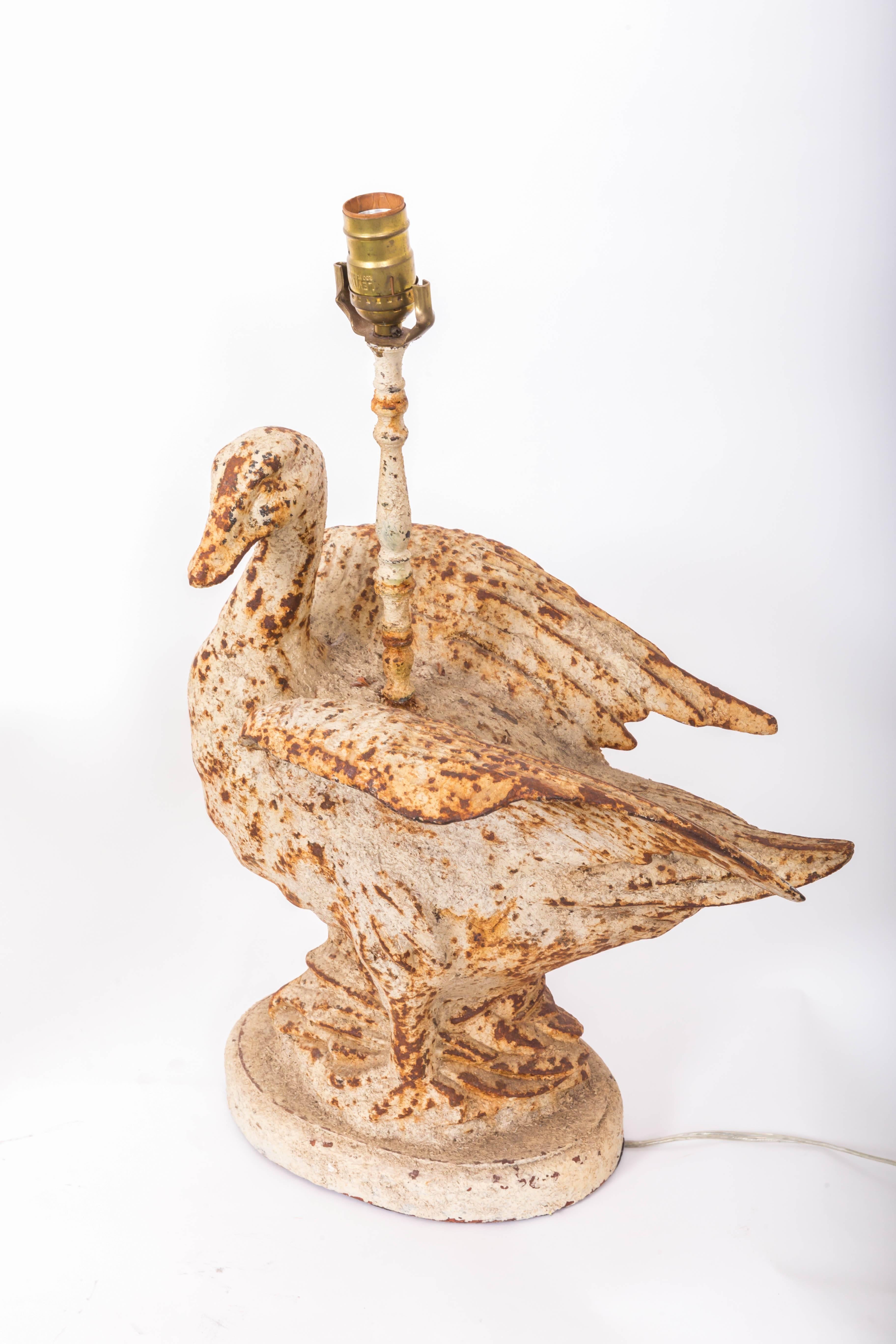 Pair of Cast Iron Duck Lamps In Good Condition For Sale In Southampton, NY