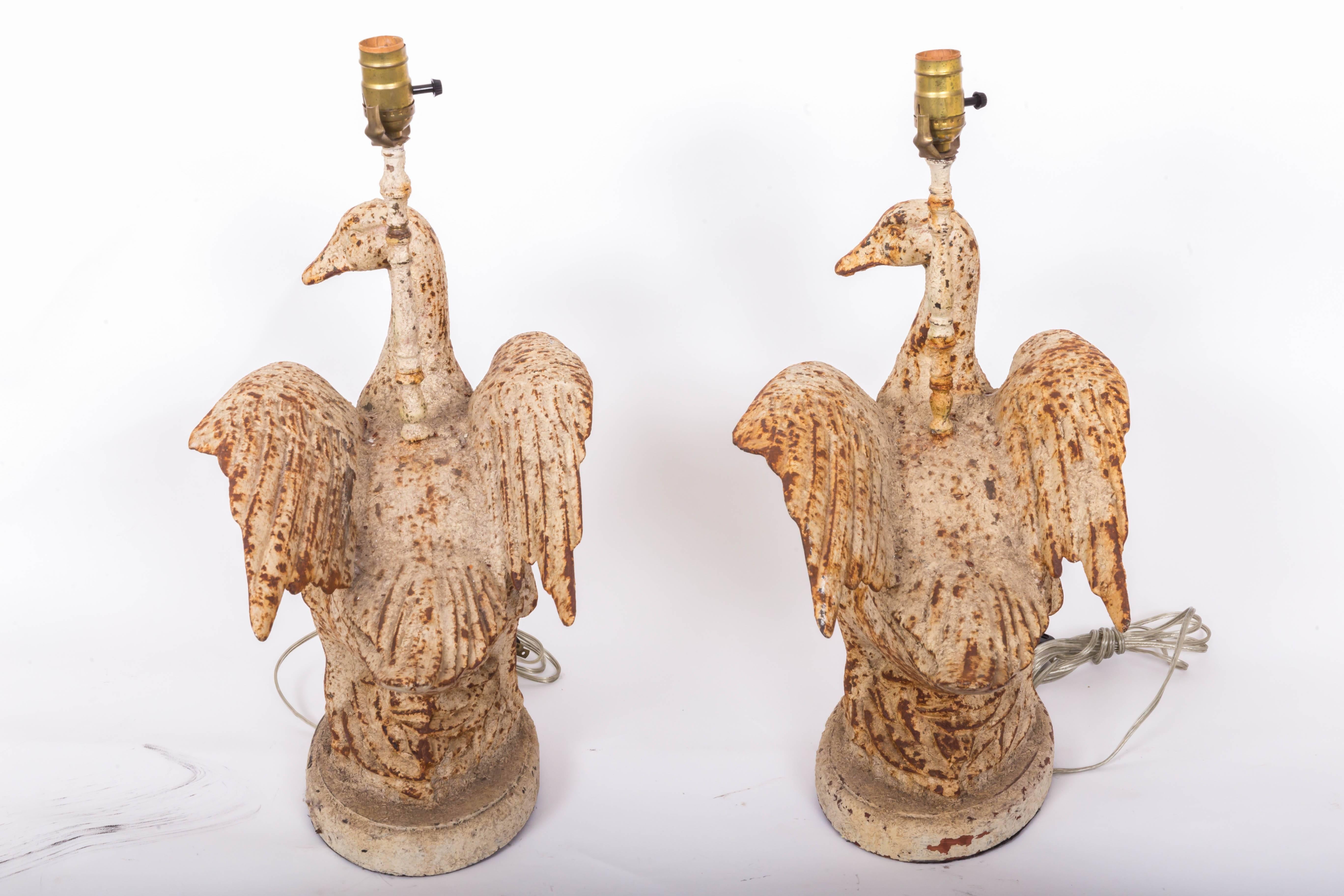 Pair of Cast Iron Duck Lamps For Sale 3