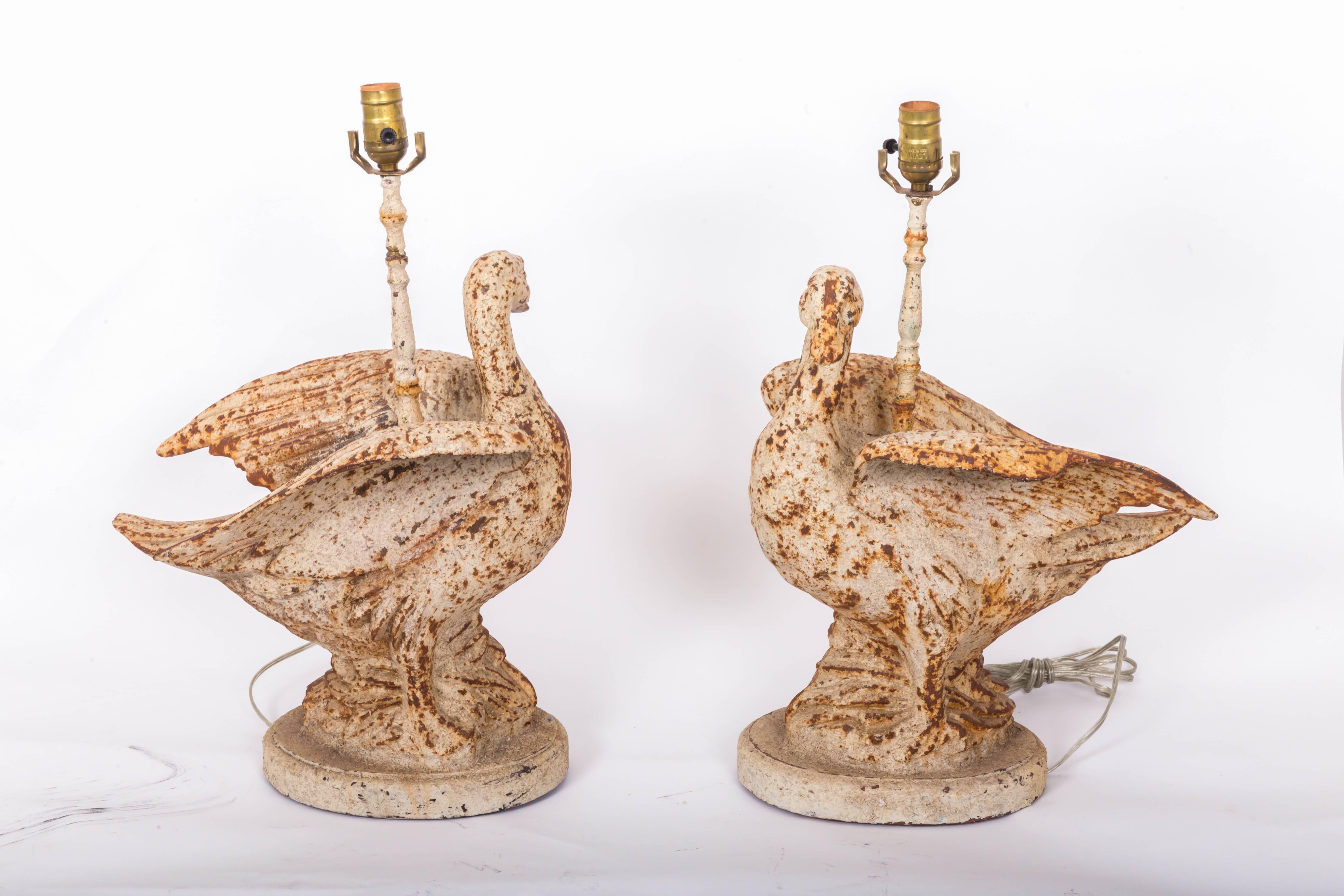 Pair of Cast Iron Duck Lamps For Sale 4