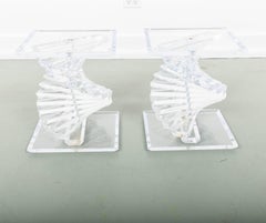 Mid Century Lucite Spiral Stacked Two Pedestal Coffee Table
