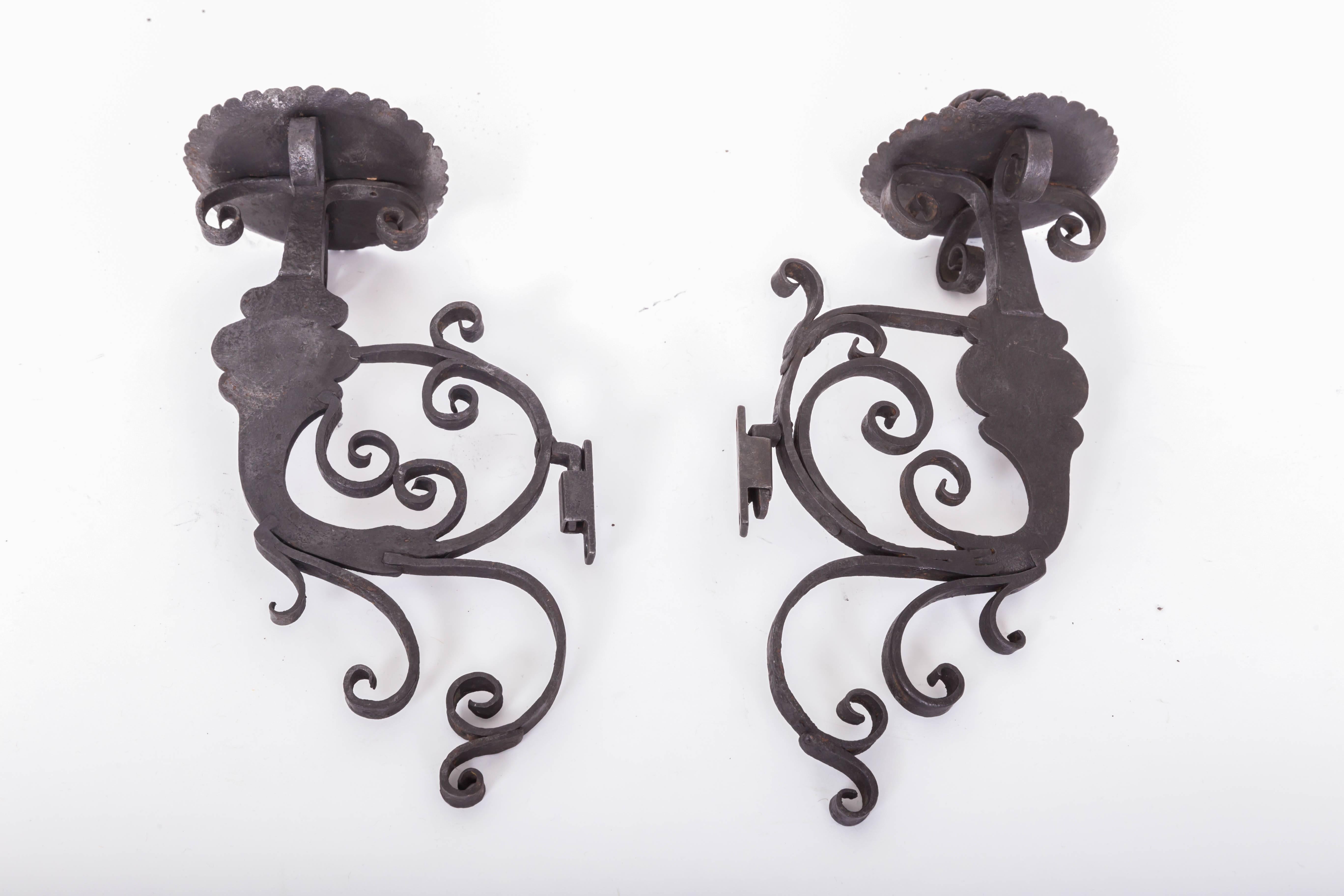 Pair of 17th Century European Hand-Forged Iron Wall Candle Sconces 2