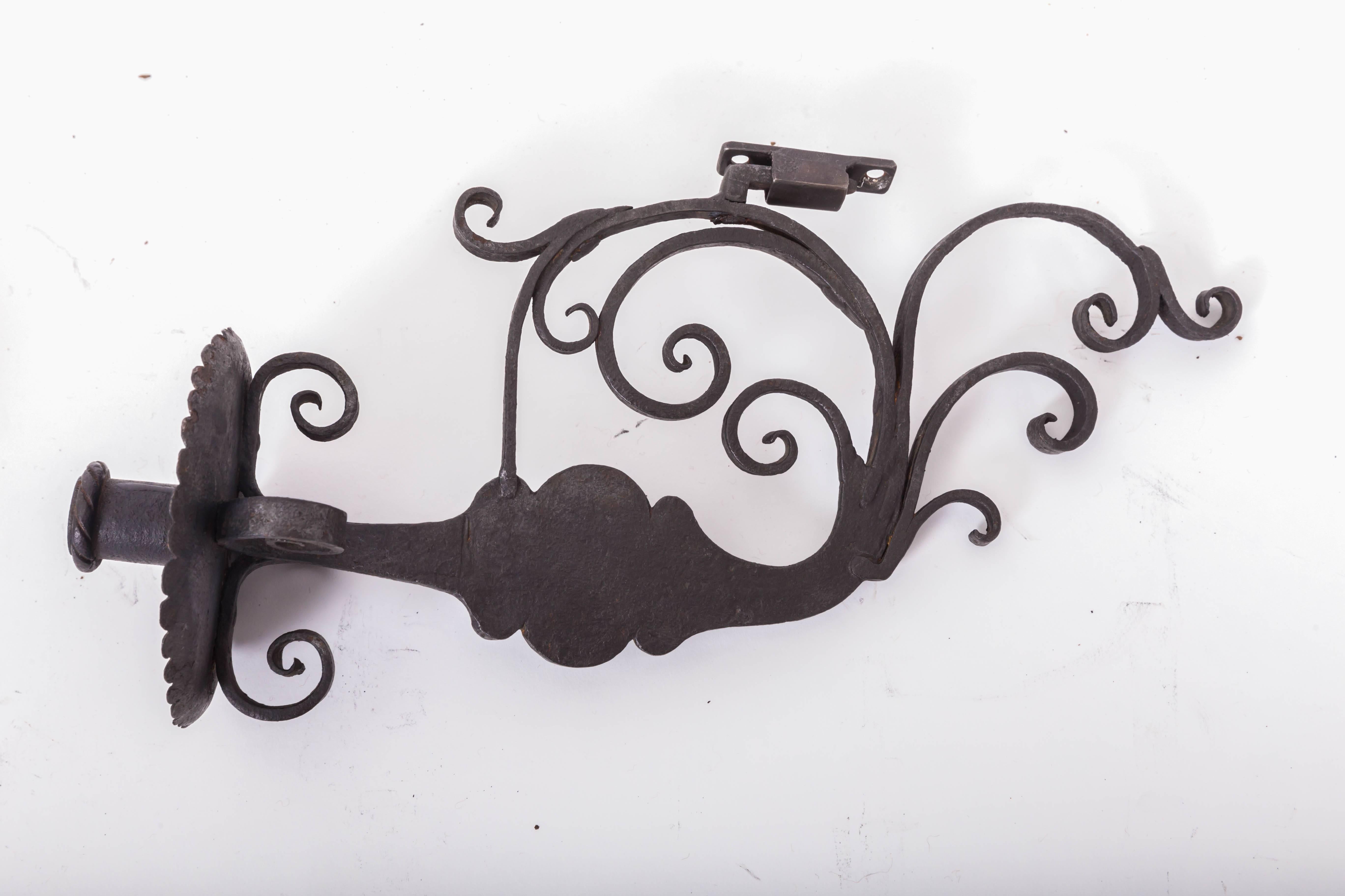 Pair of 17th Century European Hand-Forged Iron Wall Candle Sconces 6