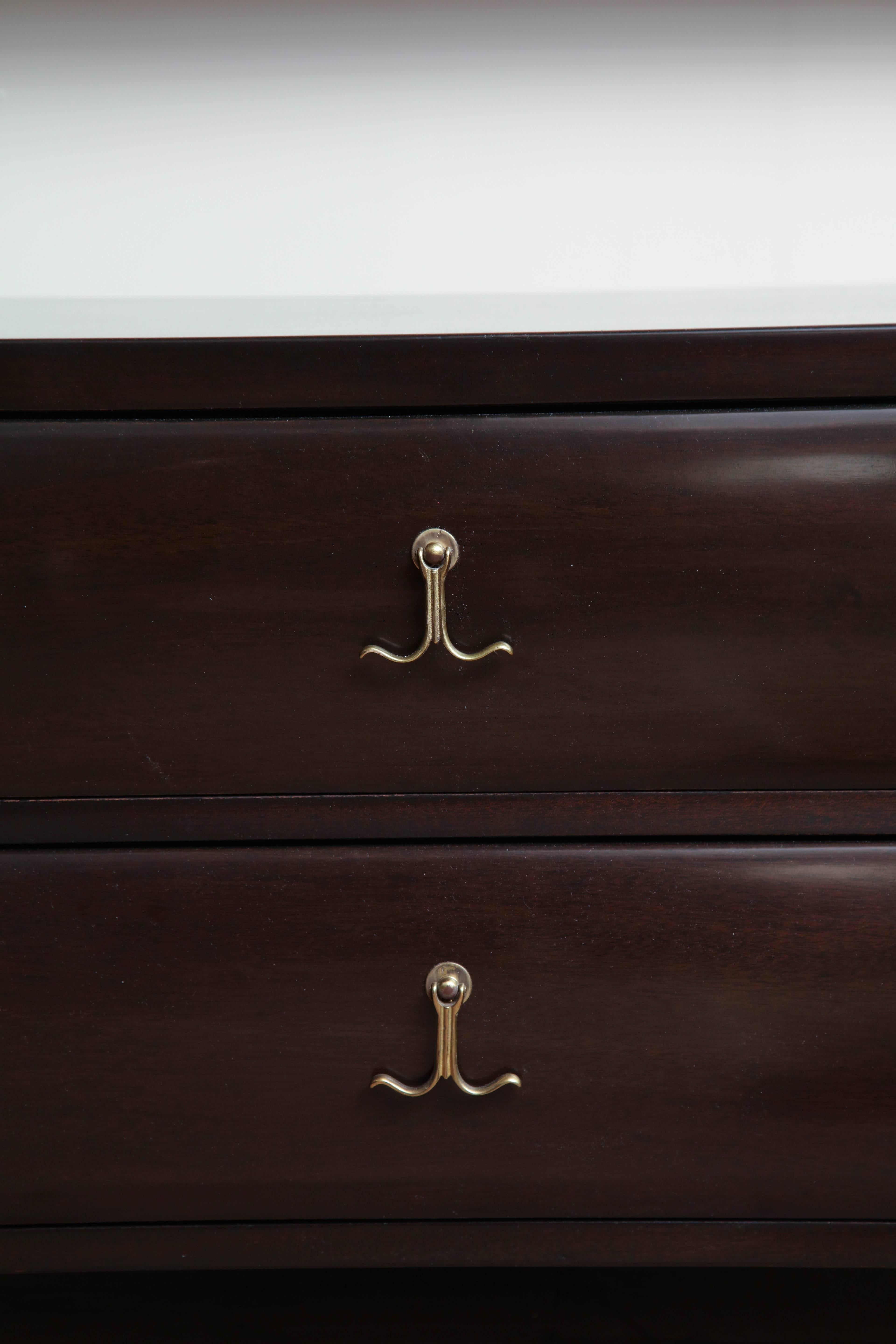 Hollywood Regency Pair of Mahogany Two-Drawer Chests