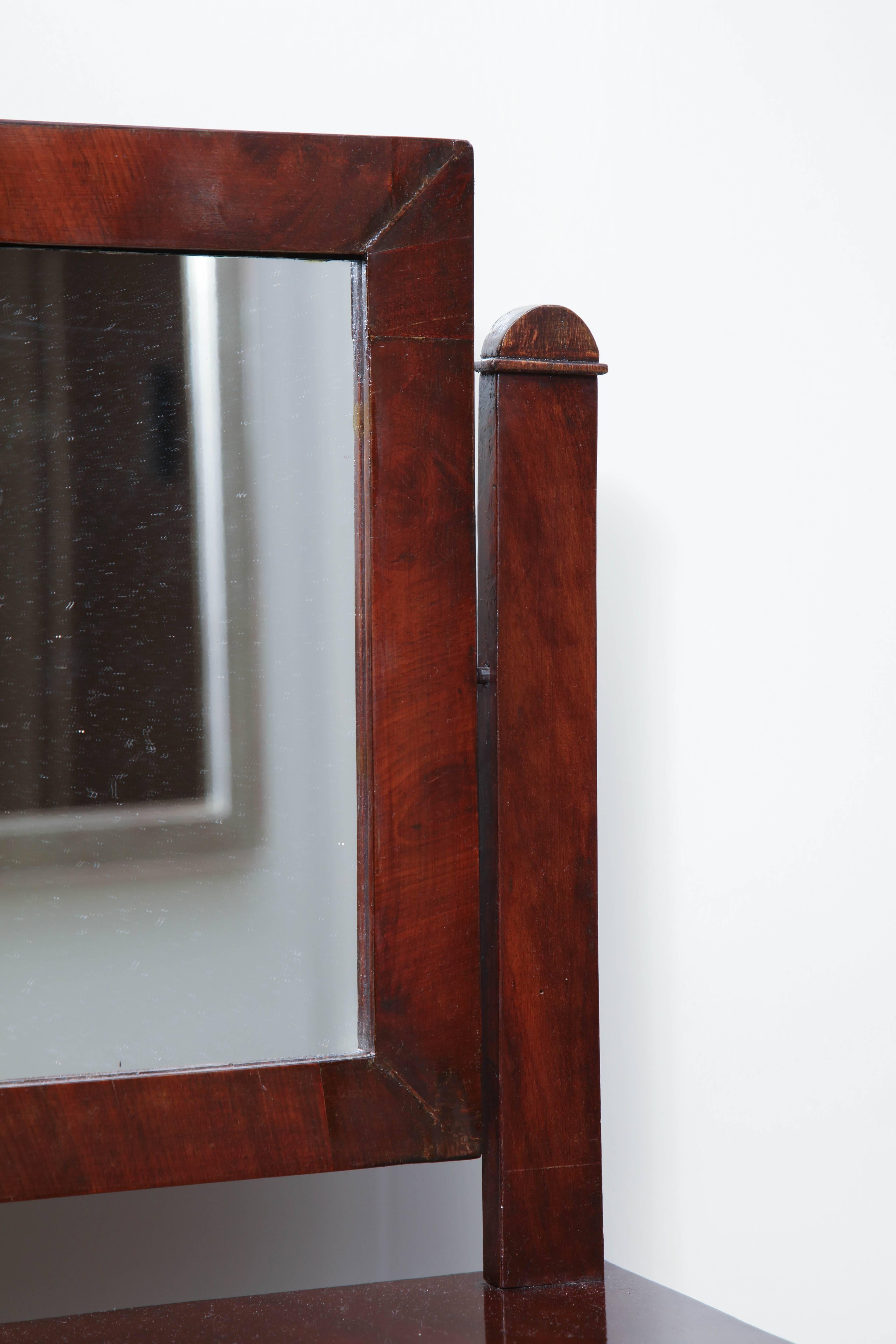 19th Century English mahogany tabletop dressing mirror with drawer.