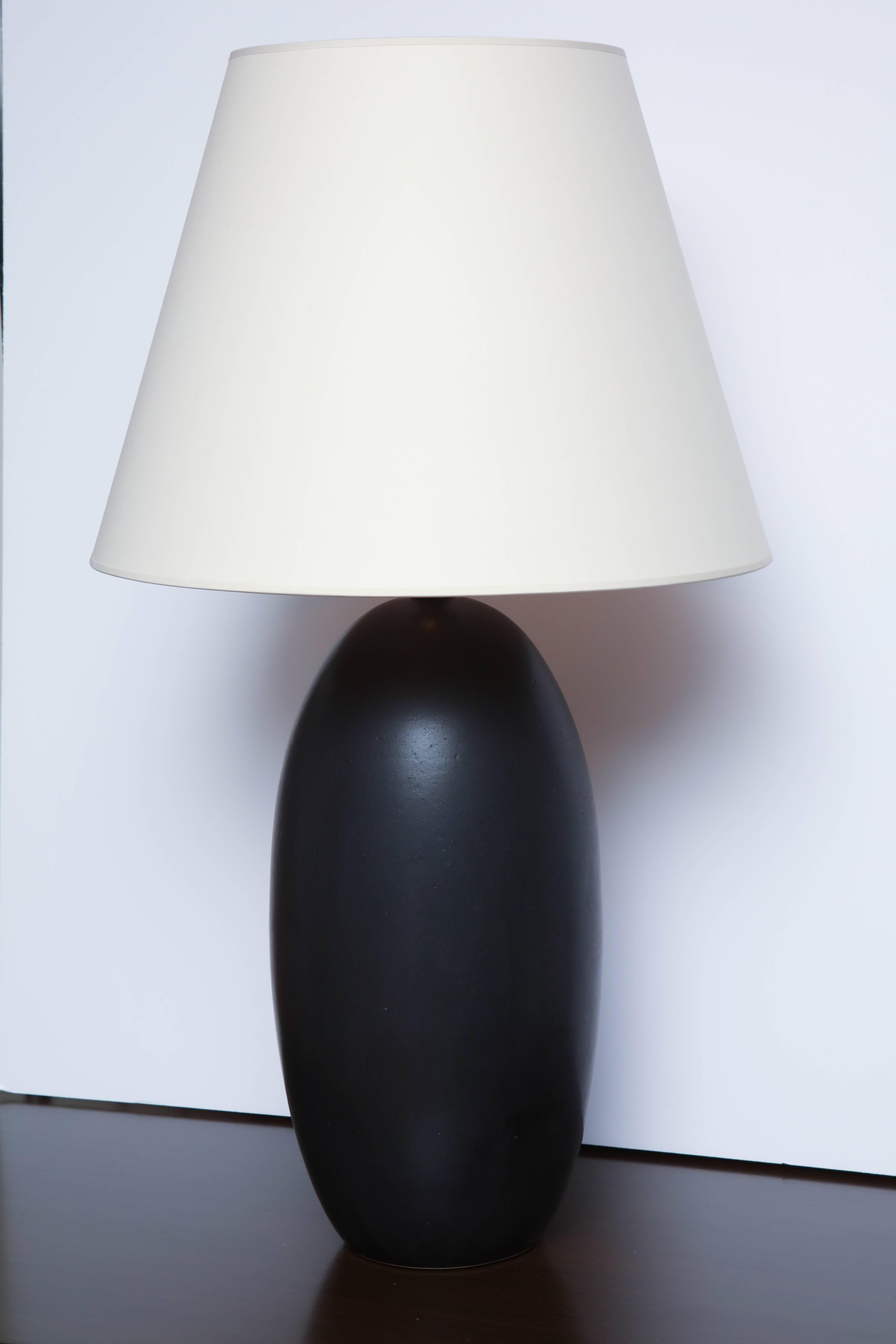 Pitch glaze egg-shaped lamp by Warner Walcott
Also available in nude and other glazes, shade options available.
 
