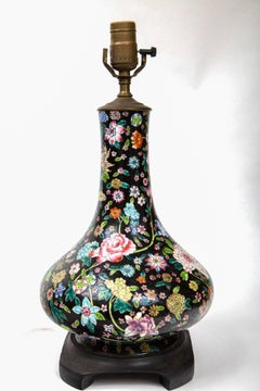 Pair of Chinese, 19th-20th Century Black Ground Porcelain Bottle Form Vases