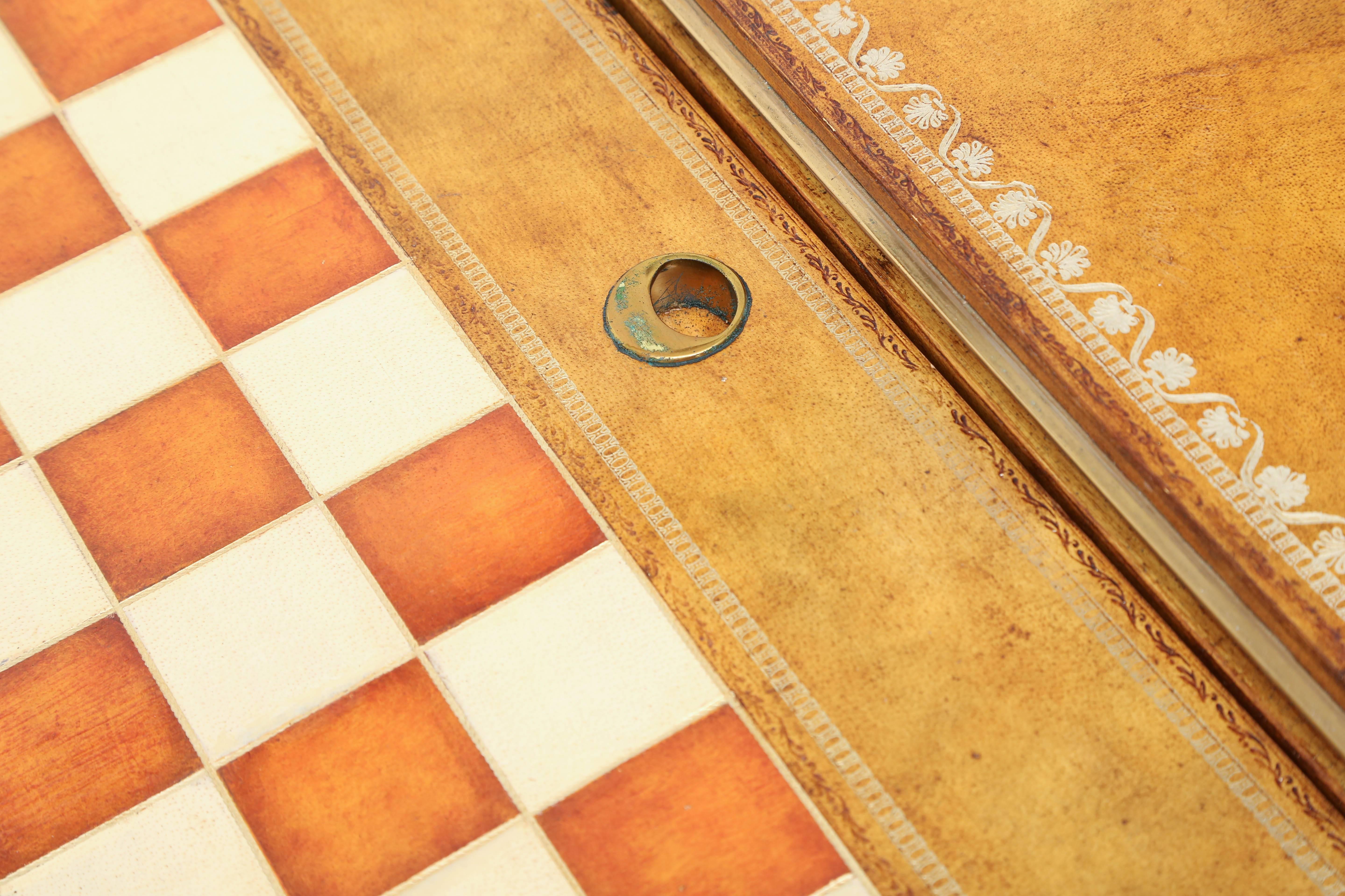 Regency Style Embossed Leather Game Table 2