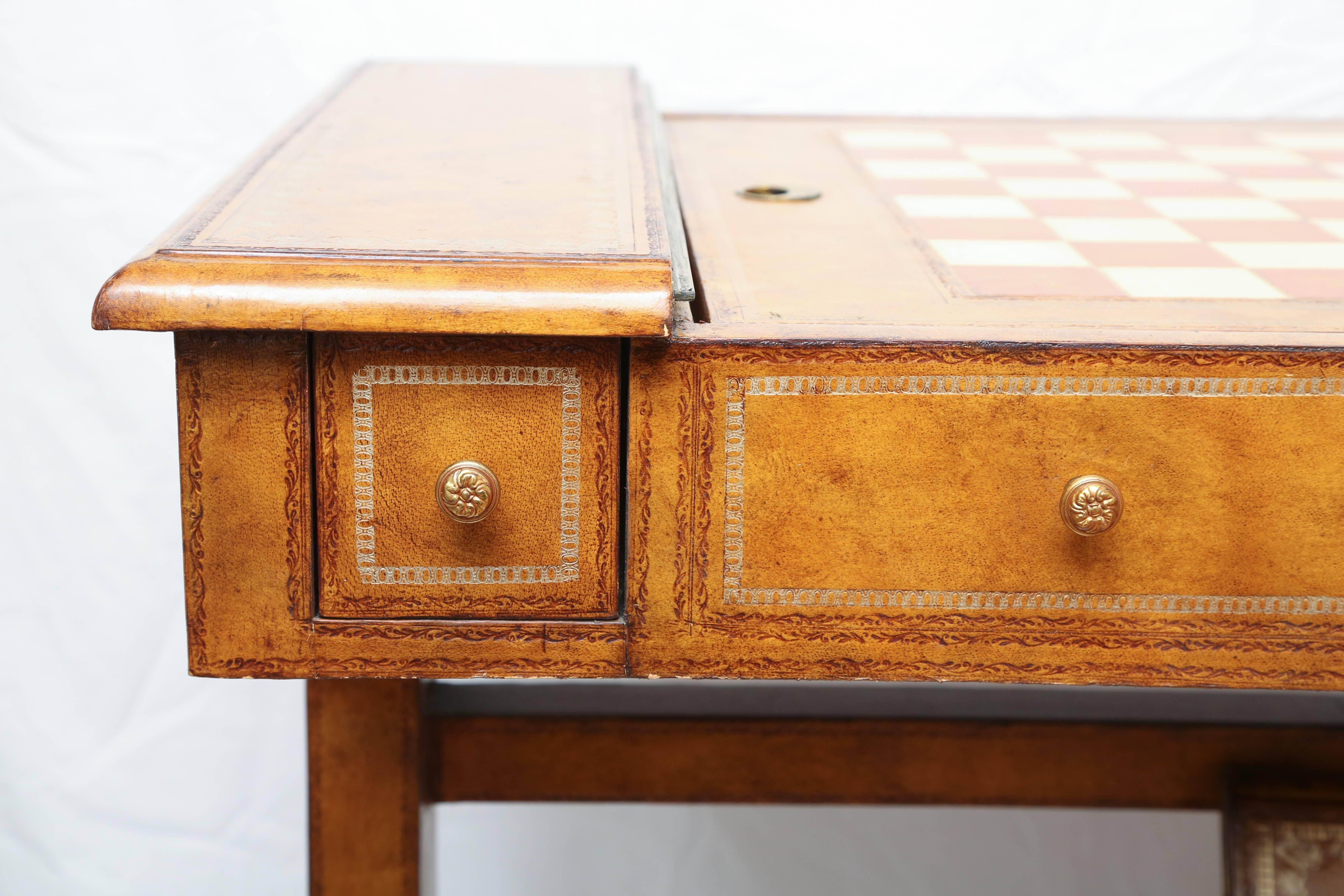 Regency Style Embossed Leather Game Table 3