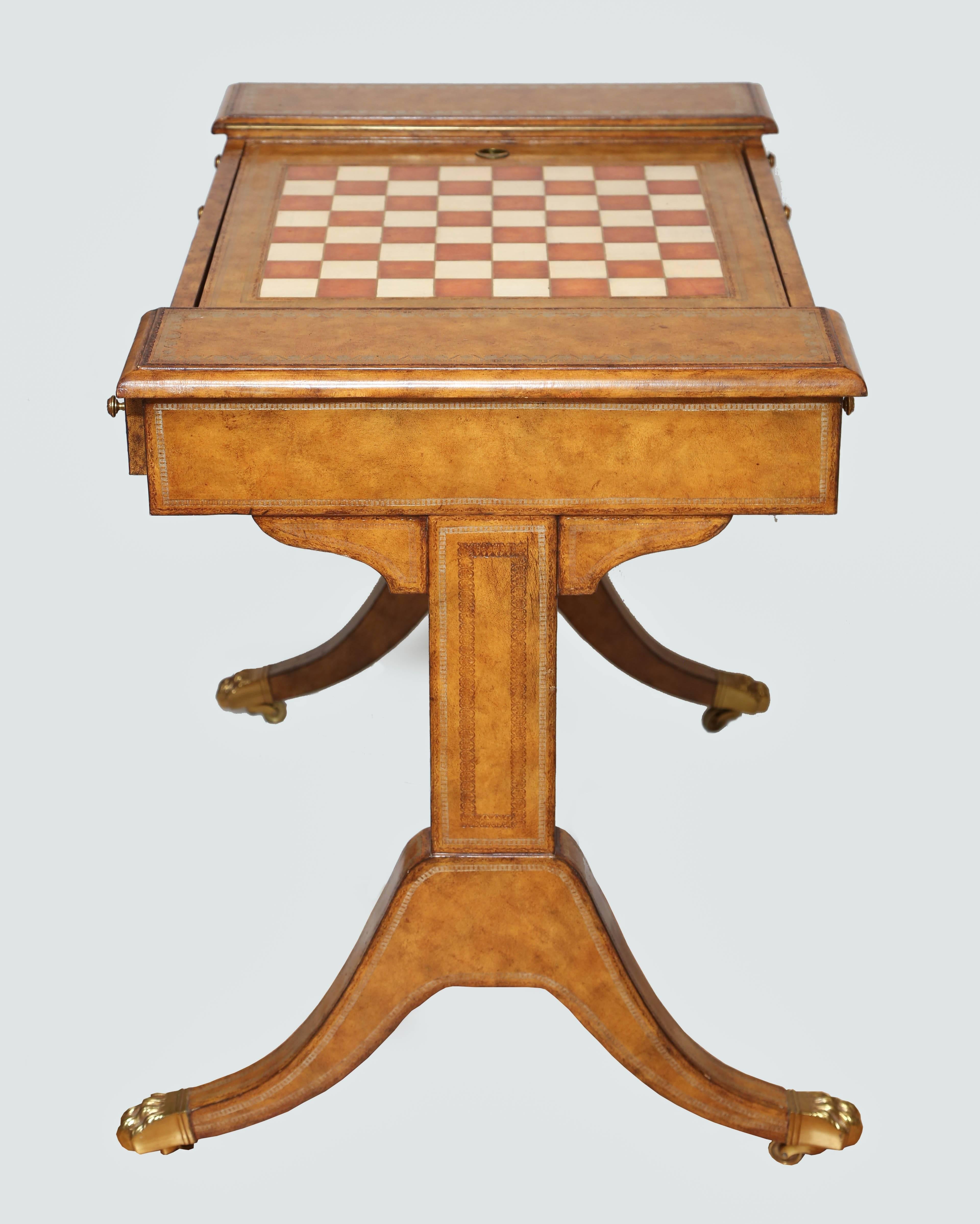 Regency Style Embossed Leather Game Table 4