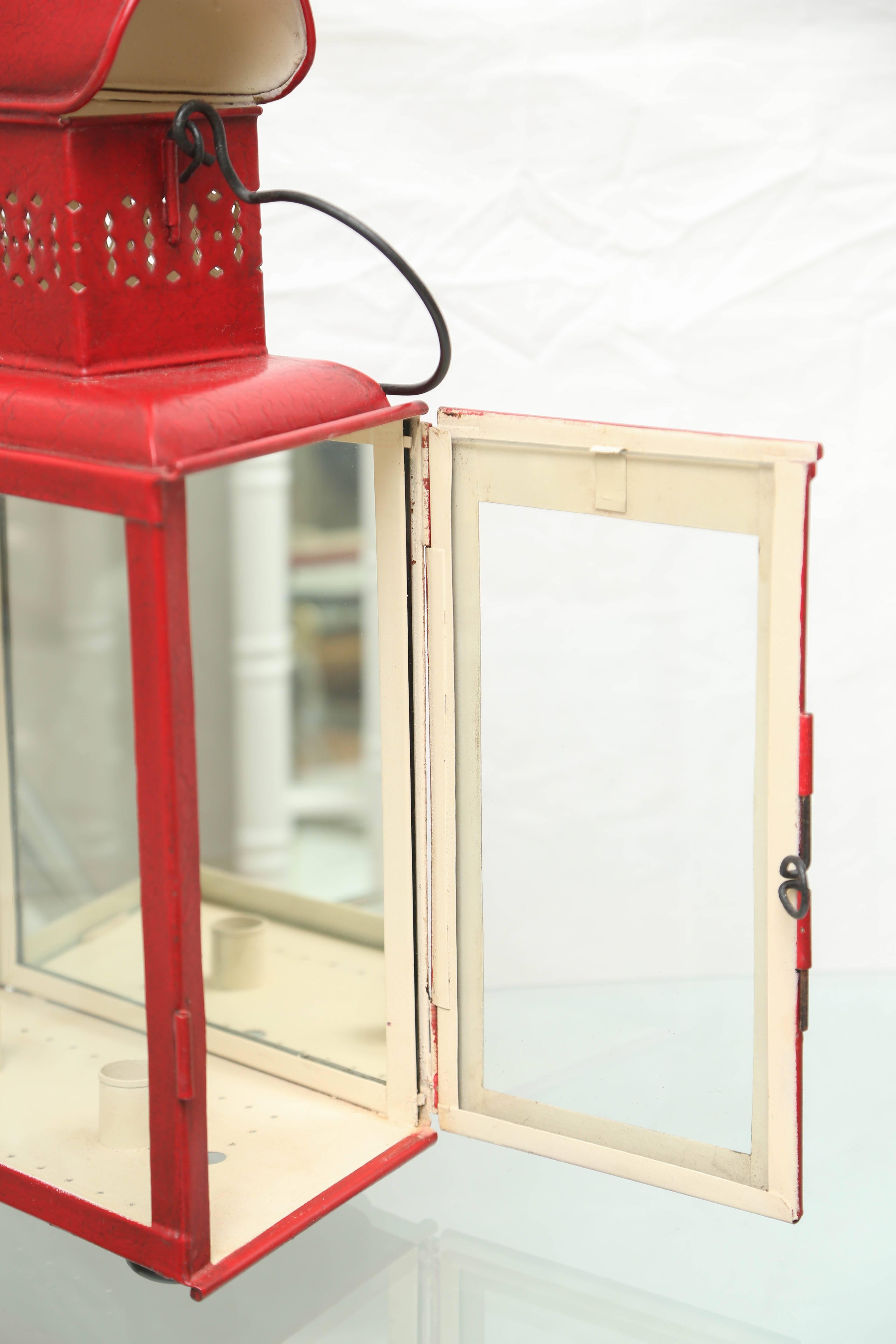 Pair of Large Red Tole Lanterns 2