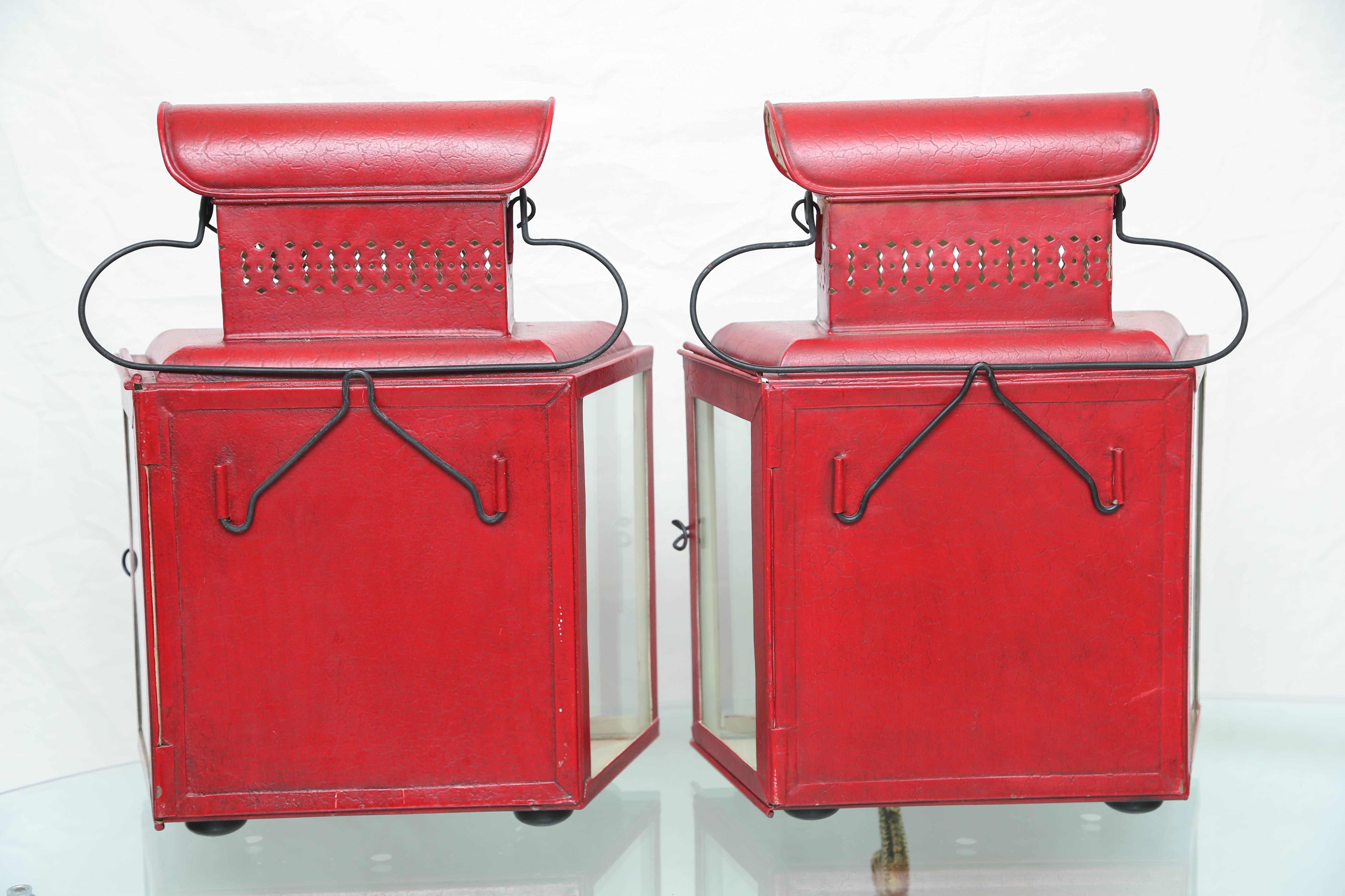 Pair of Large Red Tole Lanterns 3