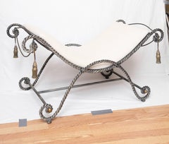 Gilded Iron Curule Bench with Rope and Tassel Design, Italy, 1960