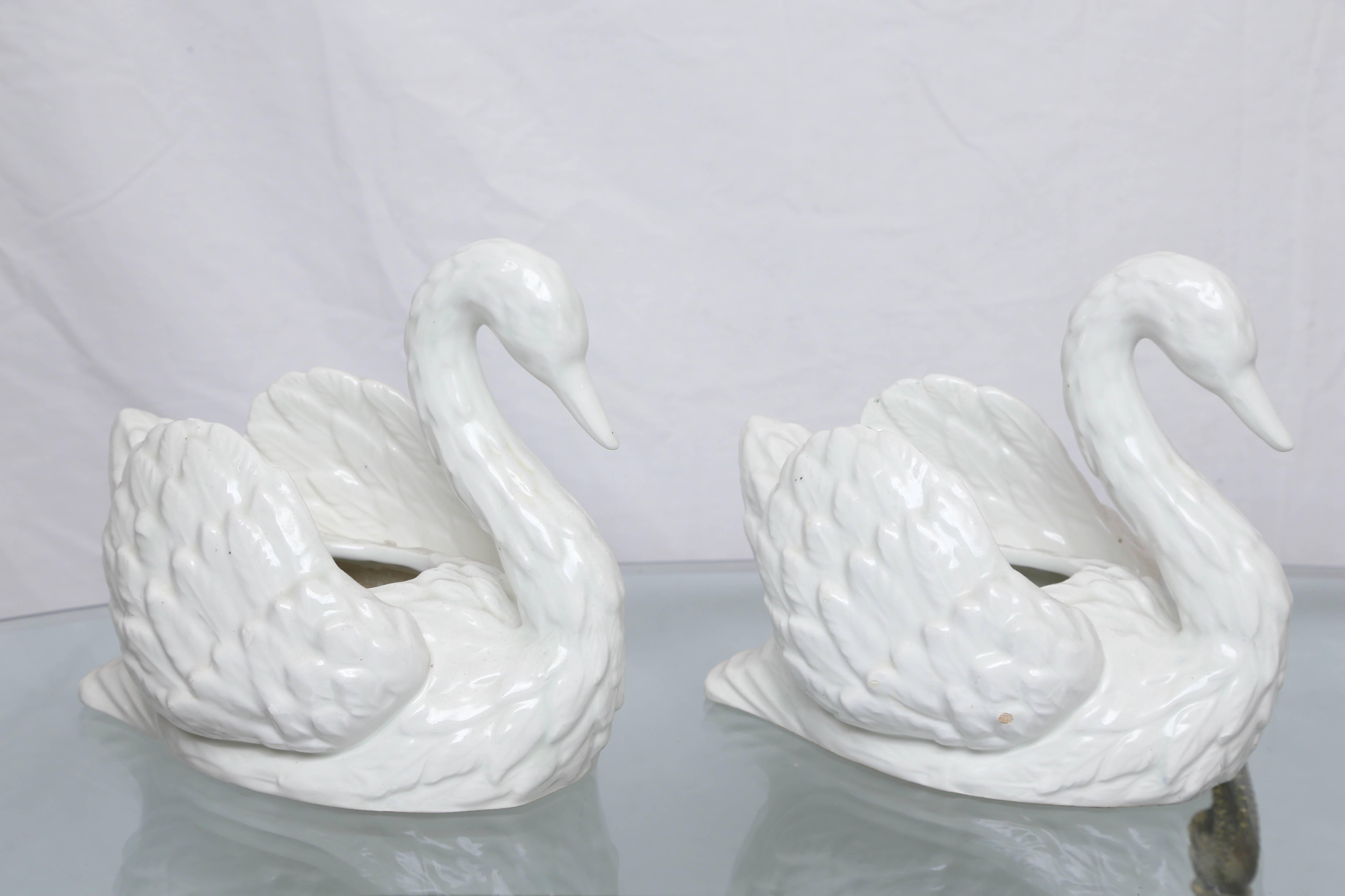 20th Century Set of Three Vintage Swan Cachepots For Sale