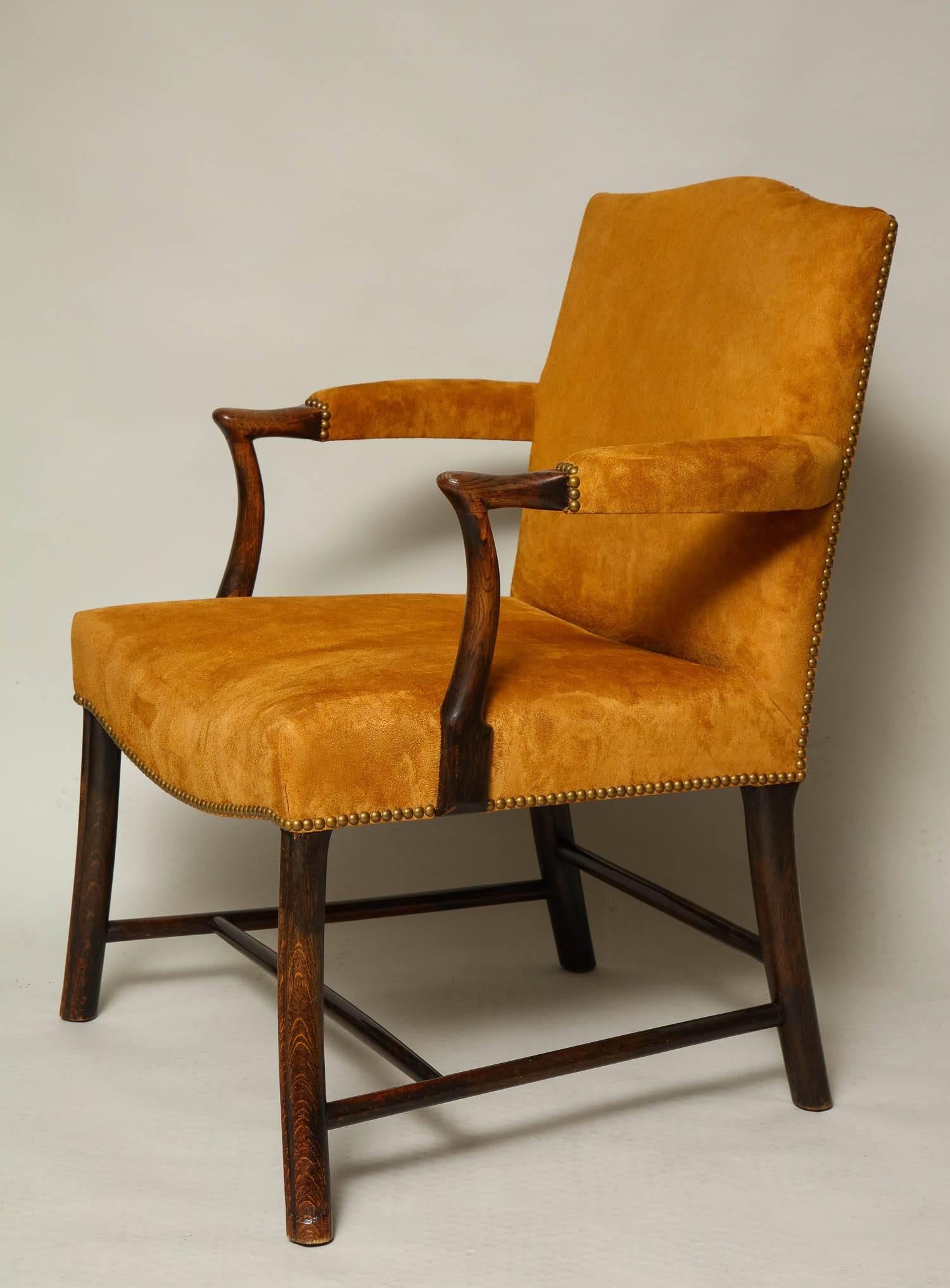 Georgian Scottish Oak and Suede Library Chair