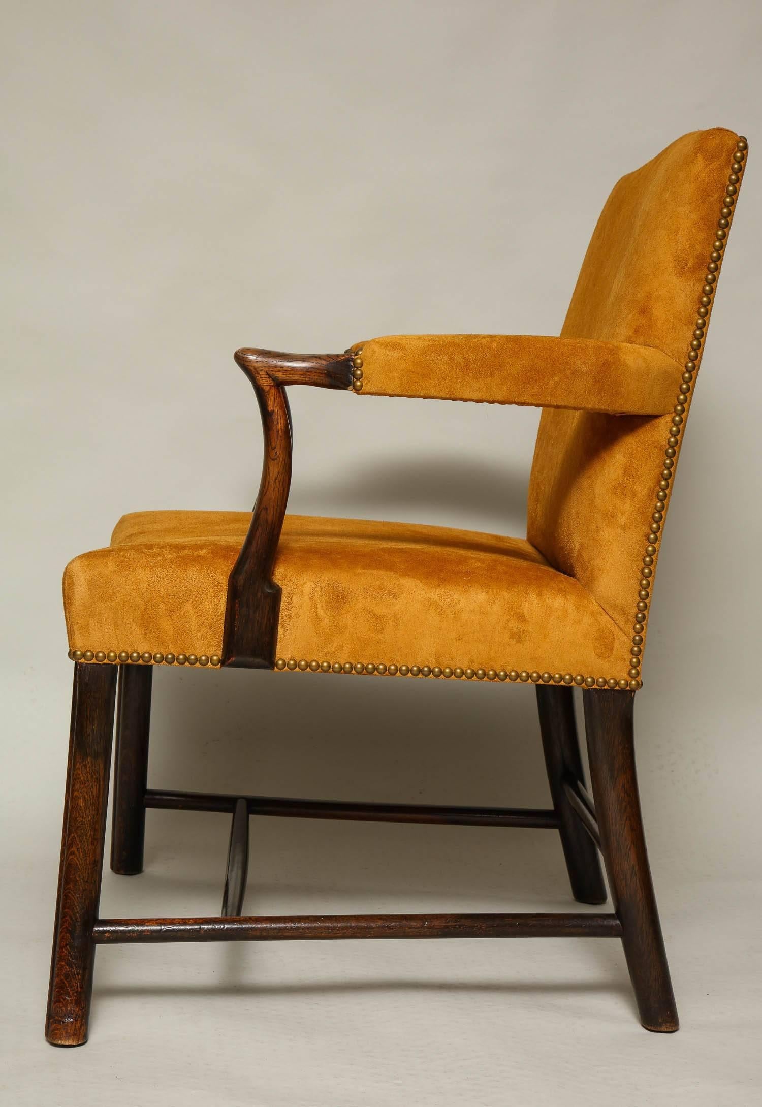 19th Century Scottish Oak and Suede Library Chair
