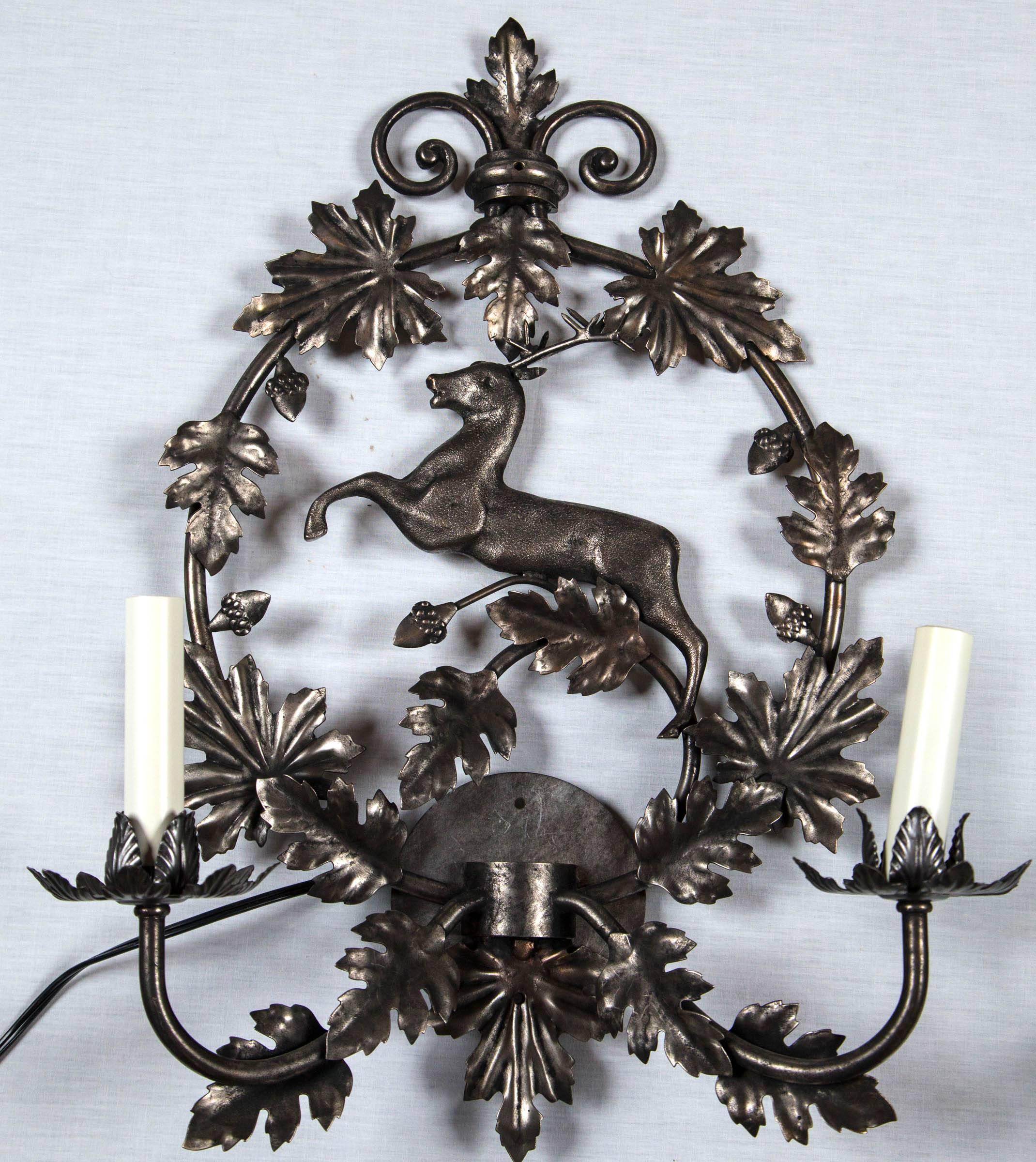 Unknown Pair of New, Old Stock Handcrafted Metal Stag Sconces