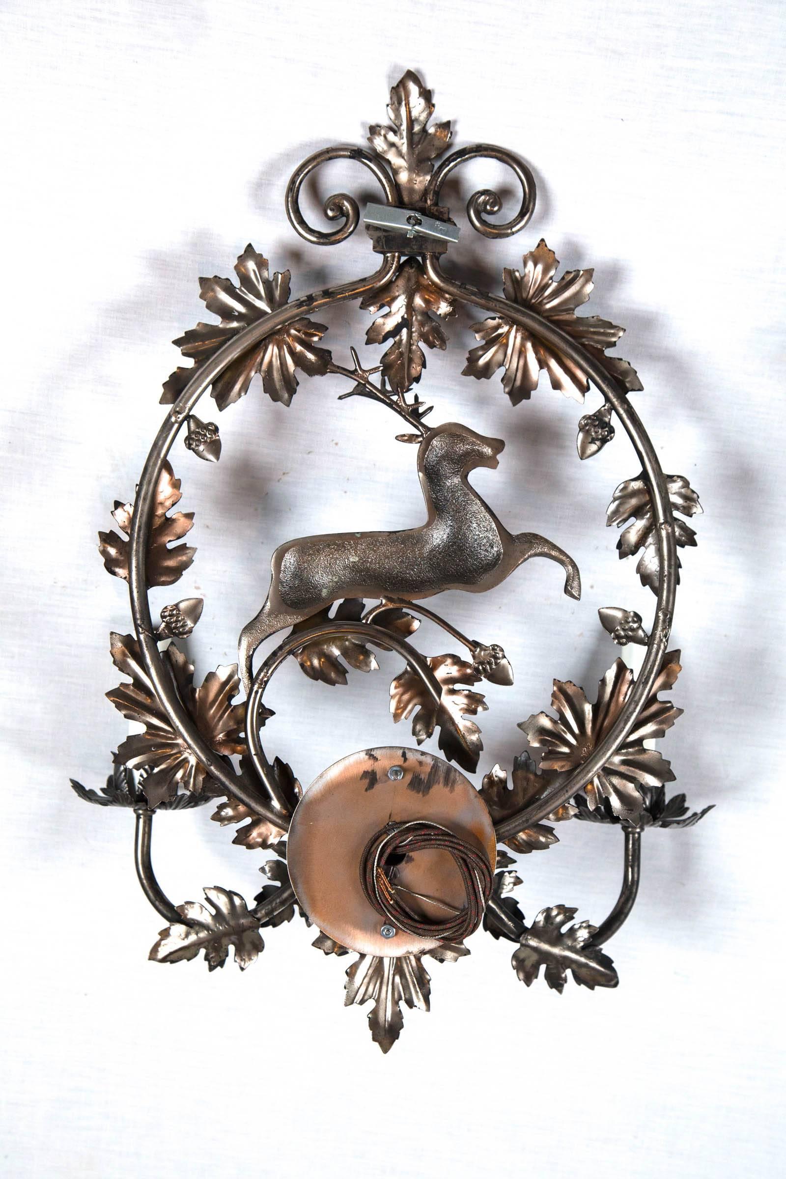 Pair of New, Old Stock Handcrafted Metal Stag Sconces 2