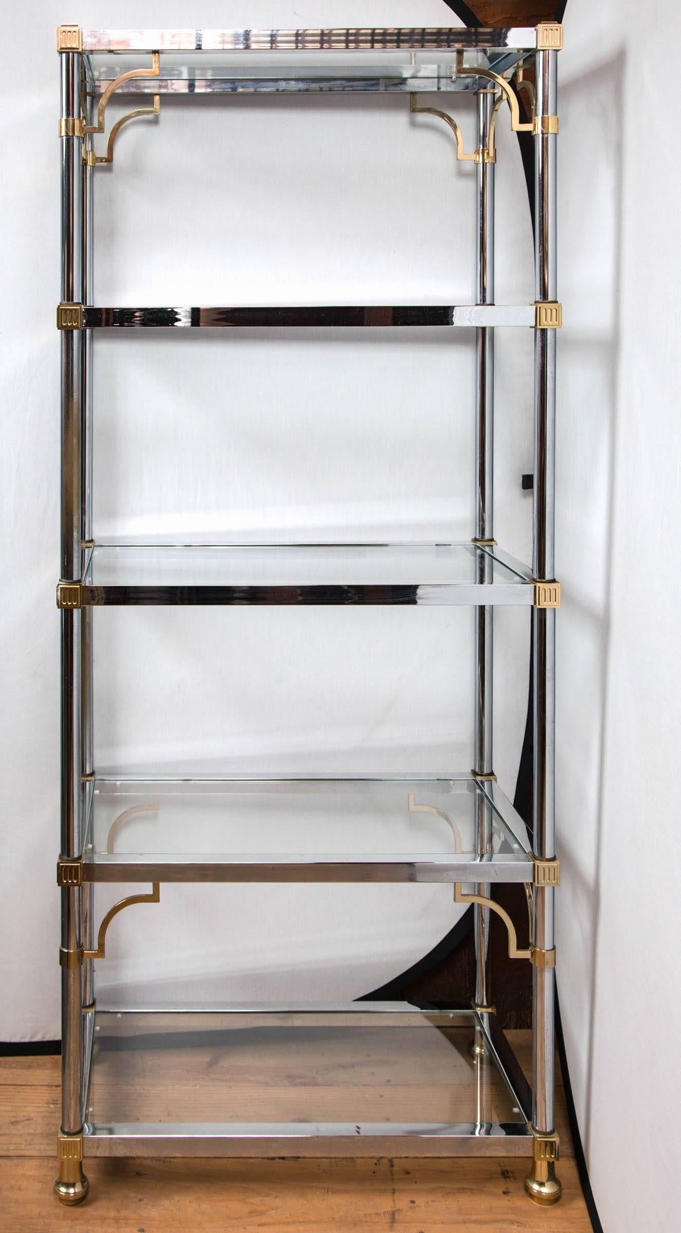 1970s Chrome and Brass Chinoiserie Style Étagère In Good Condition For Sale In Stamford, CT