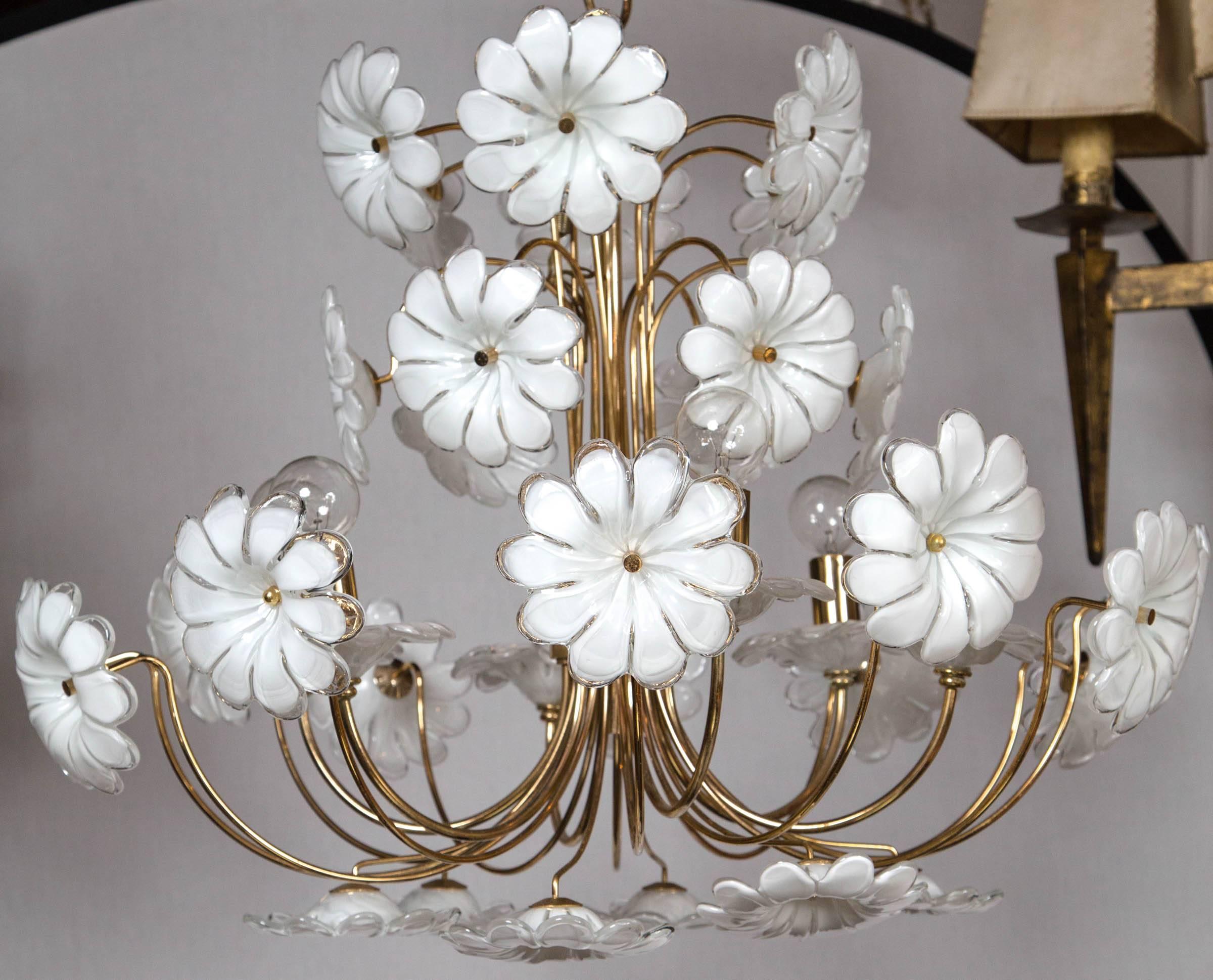 Flower power style Murano Venetian glass flower chandelier. One flower has a non noticeable repair.