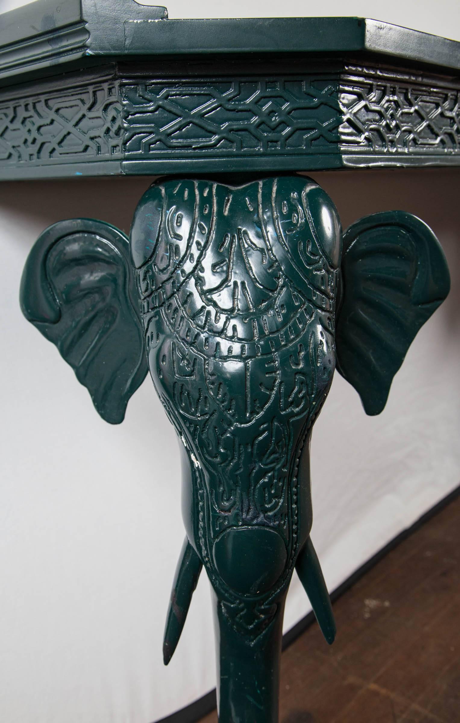 Gampel-Stoll Green Painted Elephant Console Table In Good Condition In Stamford, CT