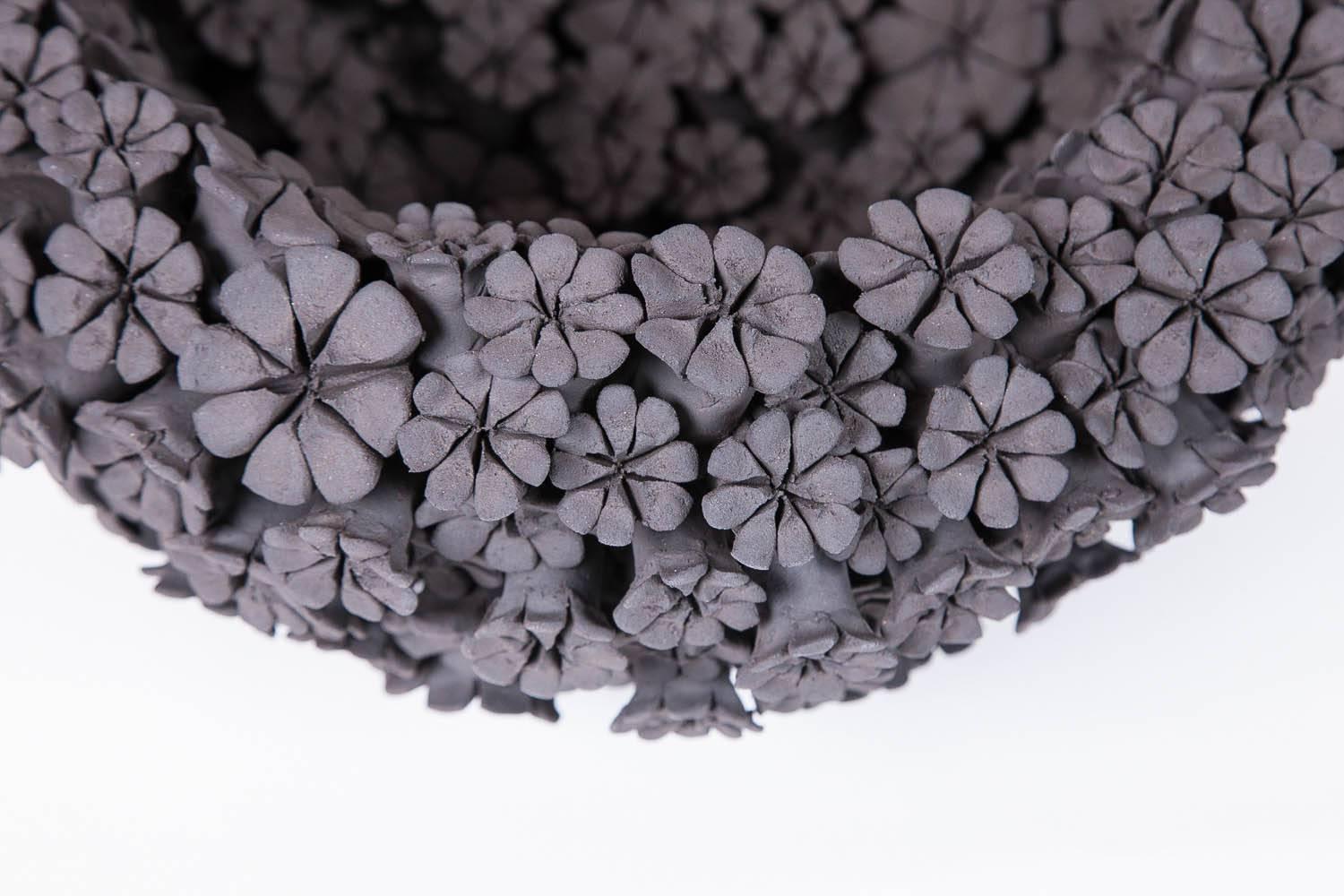 Organic Modern Marigold Bowl, a floral black stoneware ceramic centrepiece by Vanessa Hogge