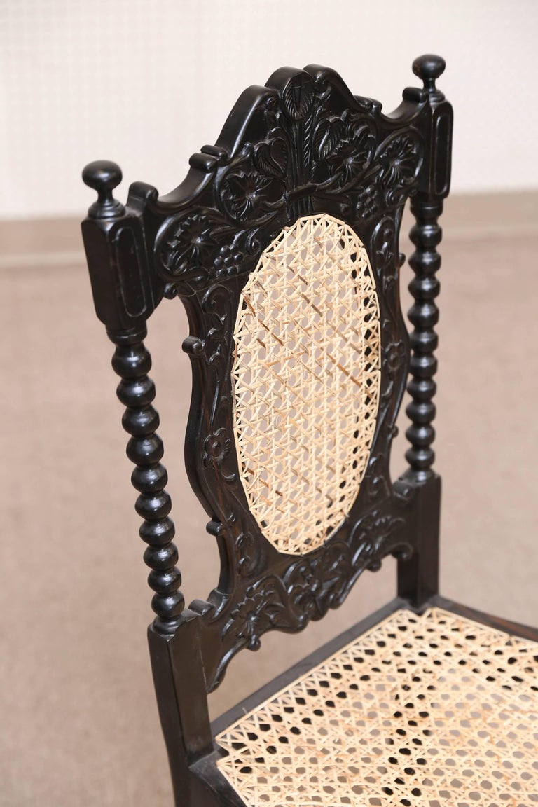 Four Mid19th Century Exquisitely Carved Solid Ebony and Cane Side