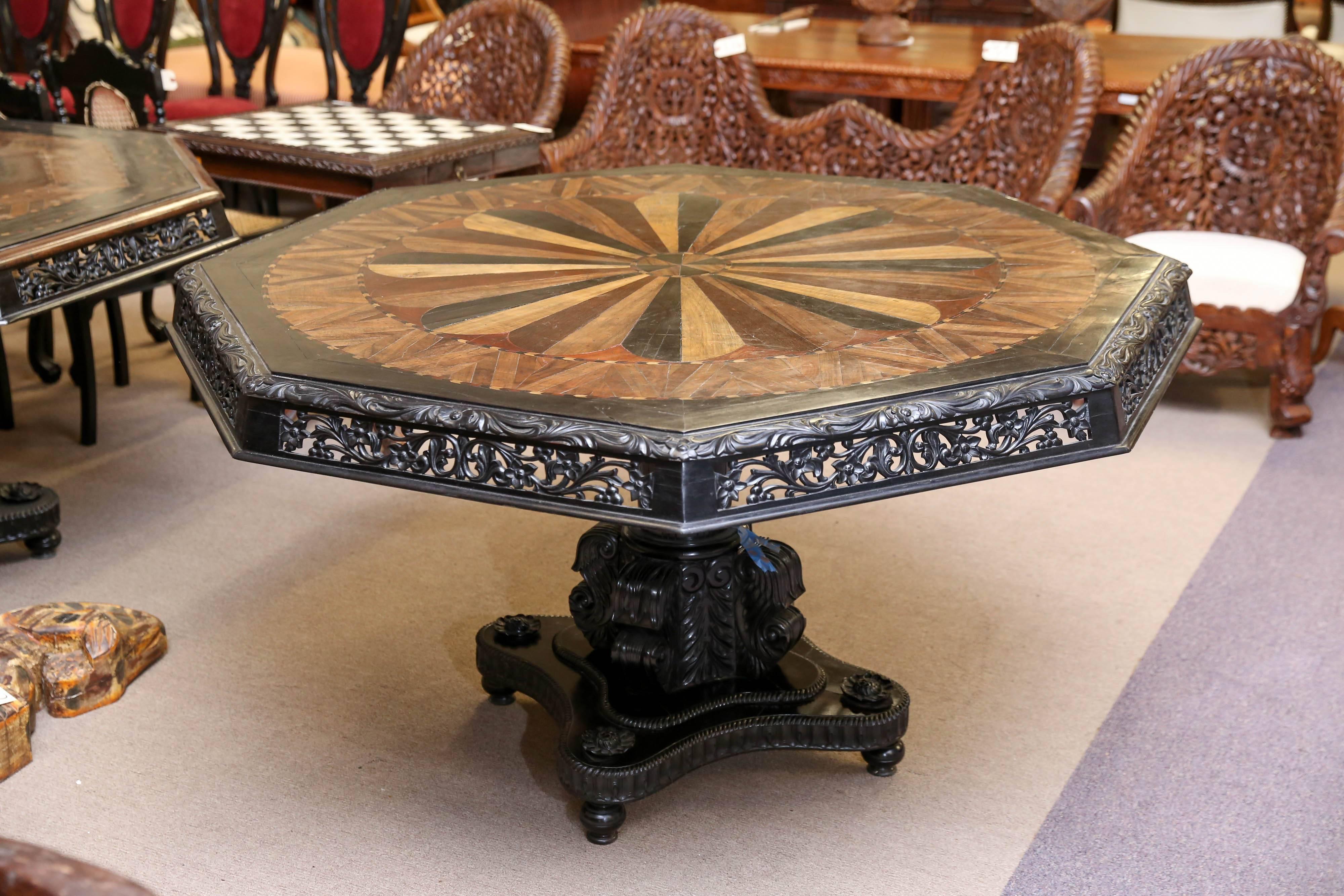 A rarest of rare mid-19th century solid ebony specimen wood table from Galle district of Sri Lanka. The table was made on commission by fine artisans for the Dutch settlers who owned coffee plantations in Sri Lanka. Sri Lankan craftsmen are known