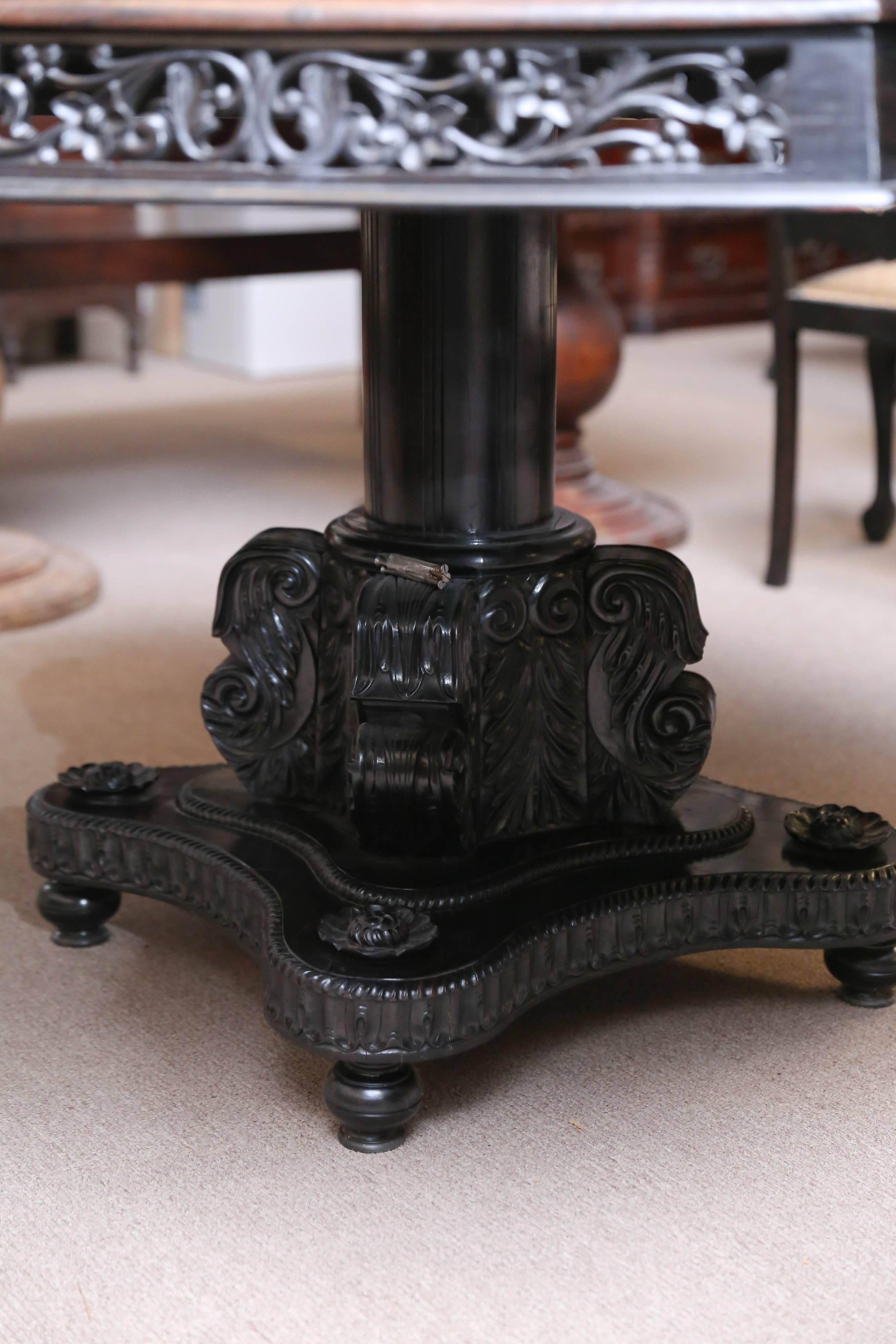 Extraordinary 1850s Solid Ebony Hexagonal Specimen Wood Table from Sri Lanka For Sale 2