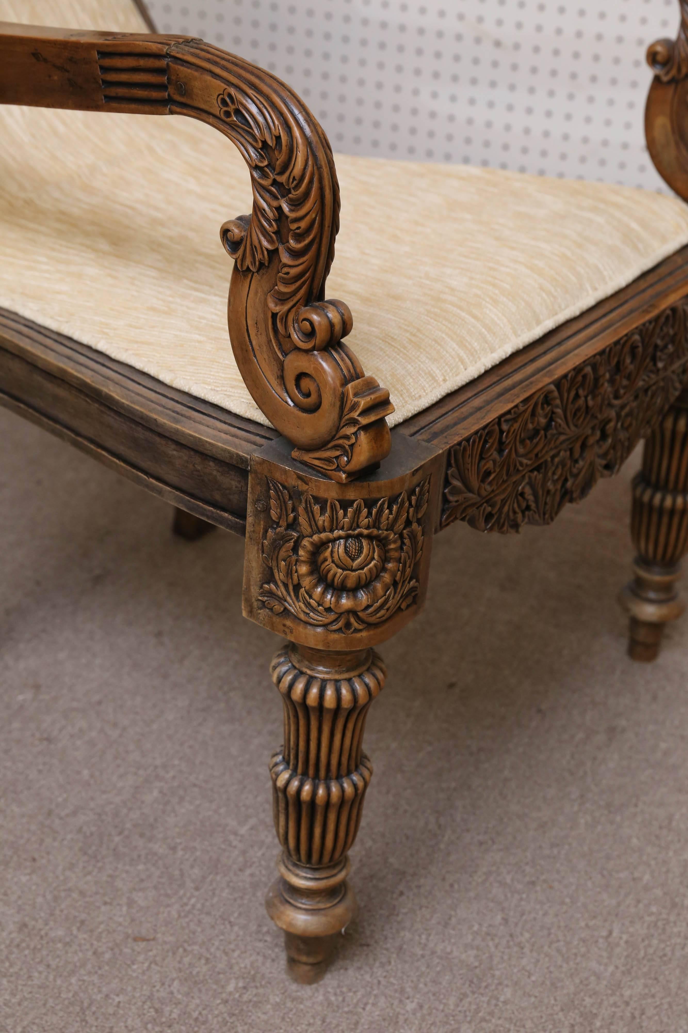 These satin wood plantation chairs were made on commission for Dutch settlers in Gallee district of Sri Lanka
Only very wealthy people could afford items made of satinwood. These easy chairs are superbly handcrafted with precise detailed carvings.