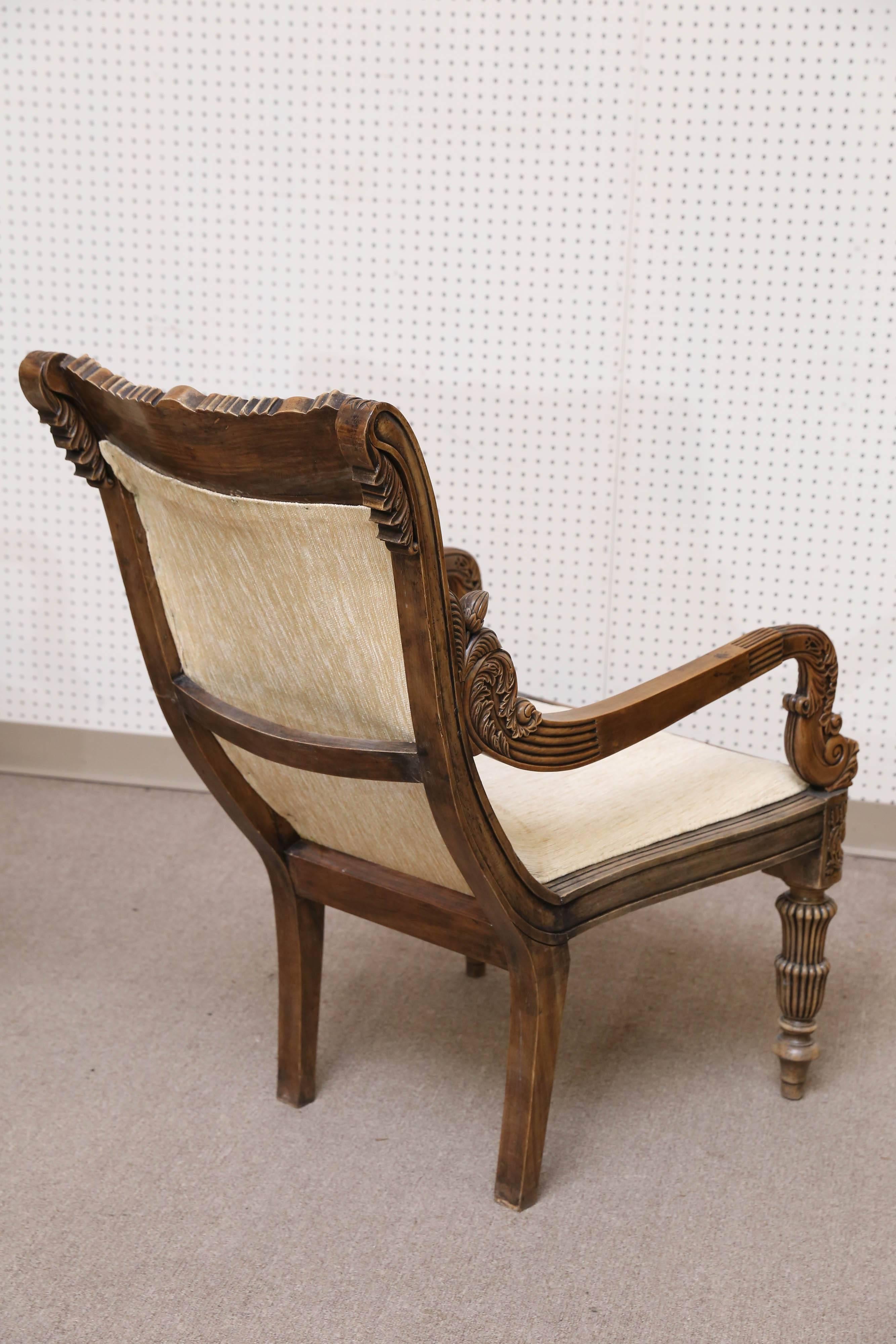 Pair of 19th Century Solid Satinwood Intricately Carved Plantation Chairs For Sale 3