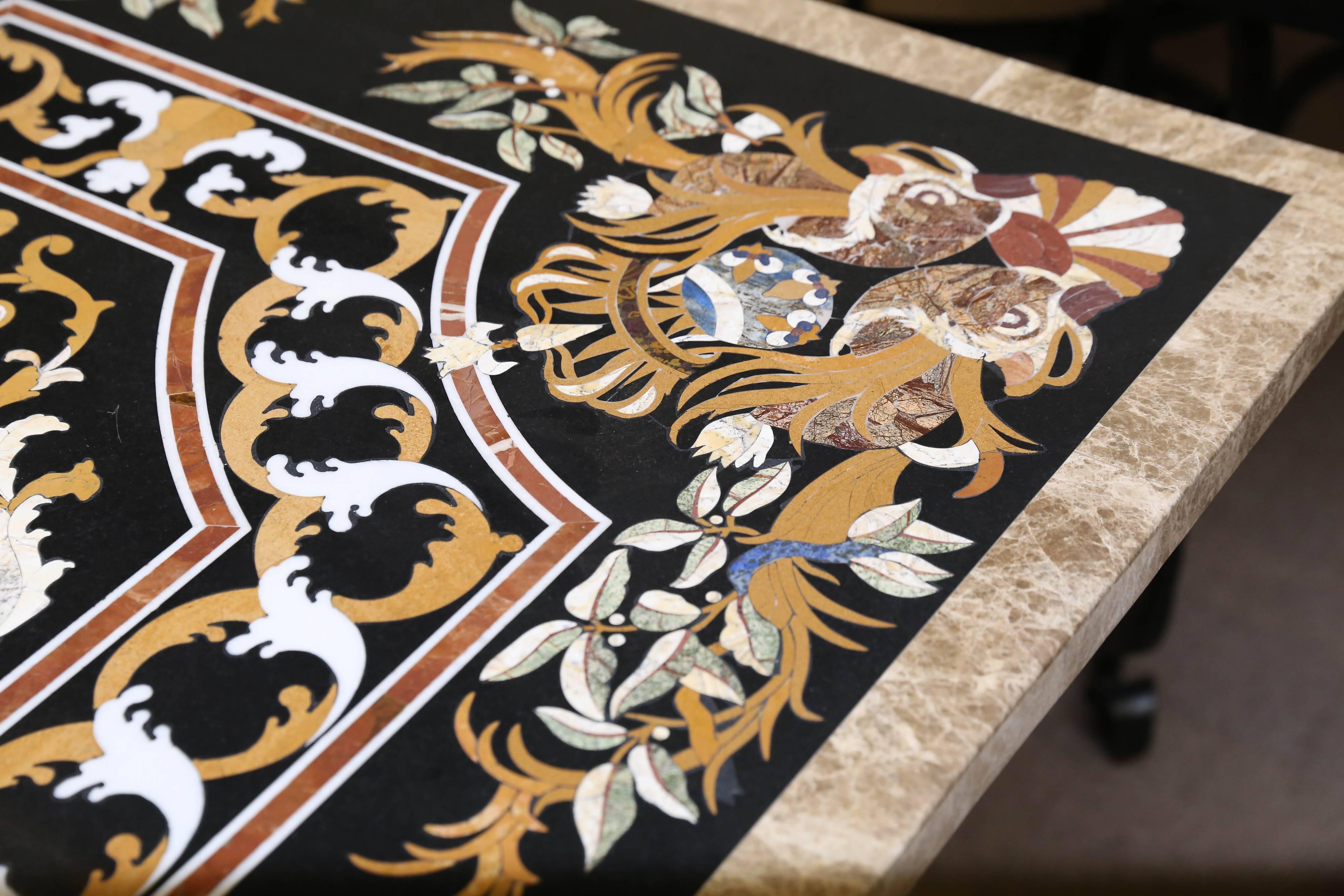 Anglo Raj Midcentury Intricately Inlaid Pietra-Dura Marble Table